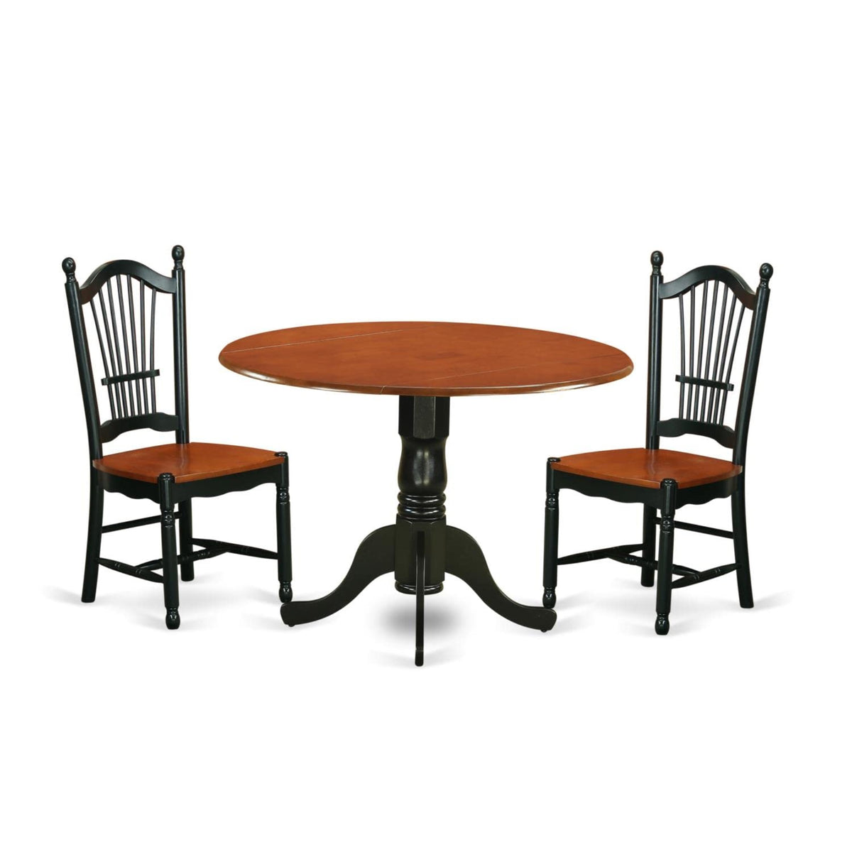 Casafoyer Dldo3-Bch-W Dublin 3 Piece Kitchen Set Contains A Round Dining Room Table With Dropleaf And 2 Solid Wood Seat Chairs, 42X42 Inch, Black & Cherry