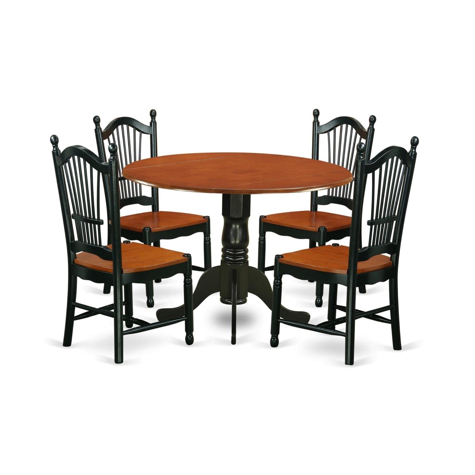 Casafoyer Dldo5-Bch-W Dublin 5 Piece Modern Set Includes A Round Wooden Table With Dropleaf And 4 Kitchen Dining Chairs, 42X42 Inch, Black & Cherry