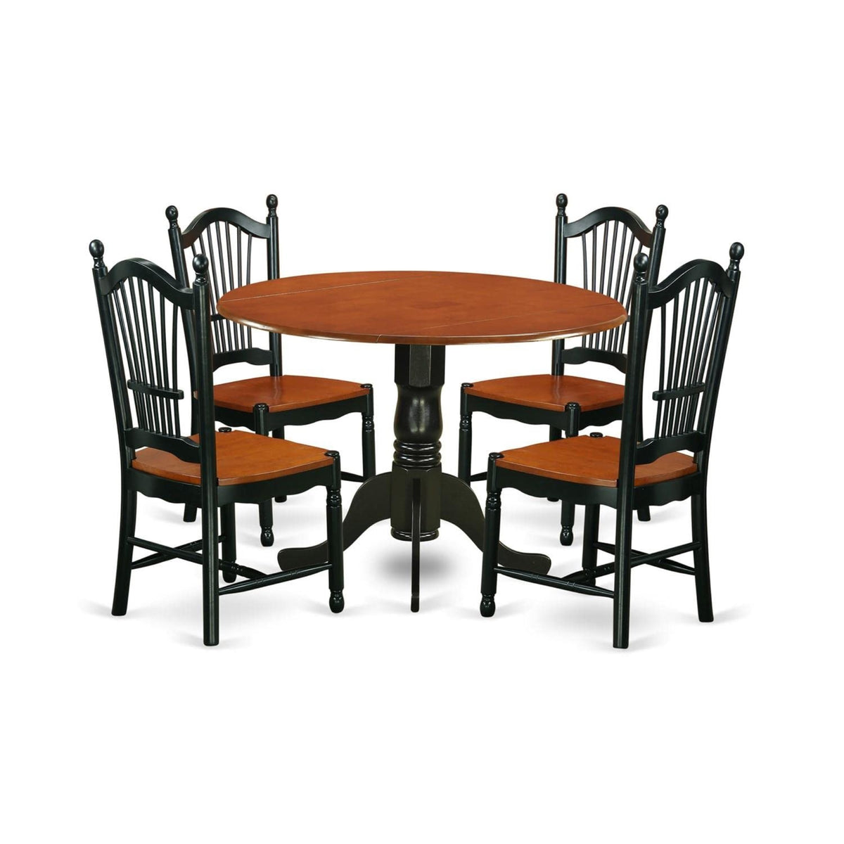 Casafoyer Dldo5-Bch-W Dublin 5 Piece Modern Set Includes A Round Wooden Table With Dropleaf And 4 Kitchen Dining Chairs, 42X42 Inch, Black & Cherry
