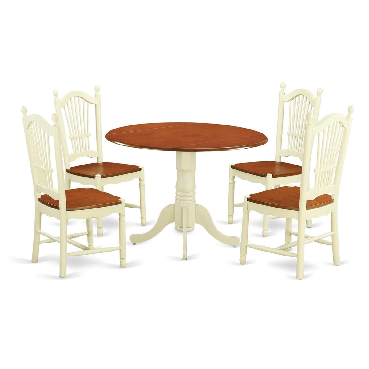 Casafoyer Dldo5-Bmk-W Dublin 5 Piece Kitchen Set For 4 Includes A Round Room Table With Dropleaf And 4 Dining Chairs, 42X42 Inch, Buttermilk & Cherry