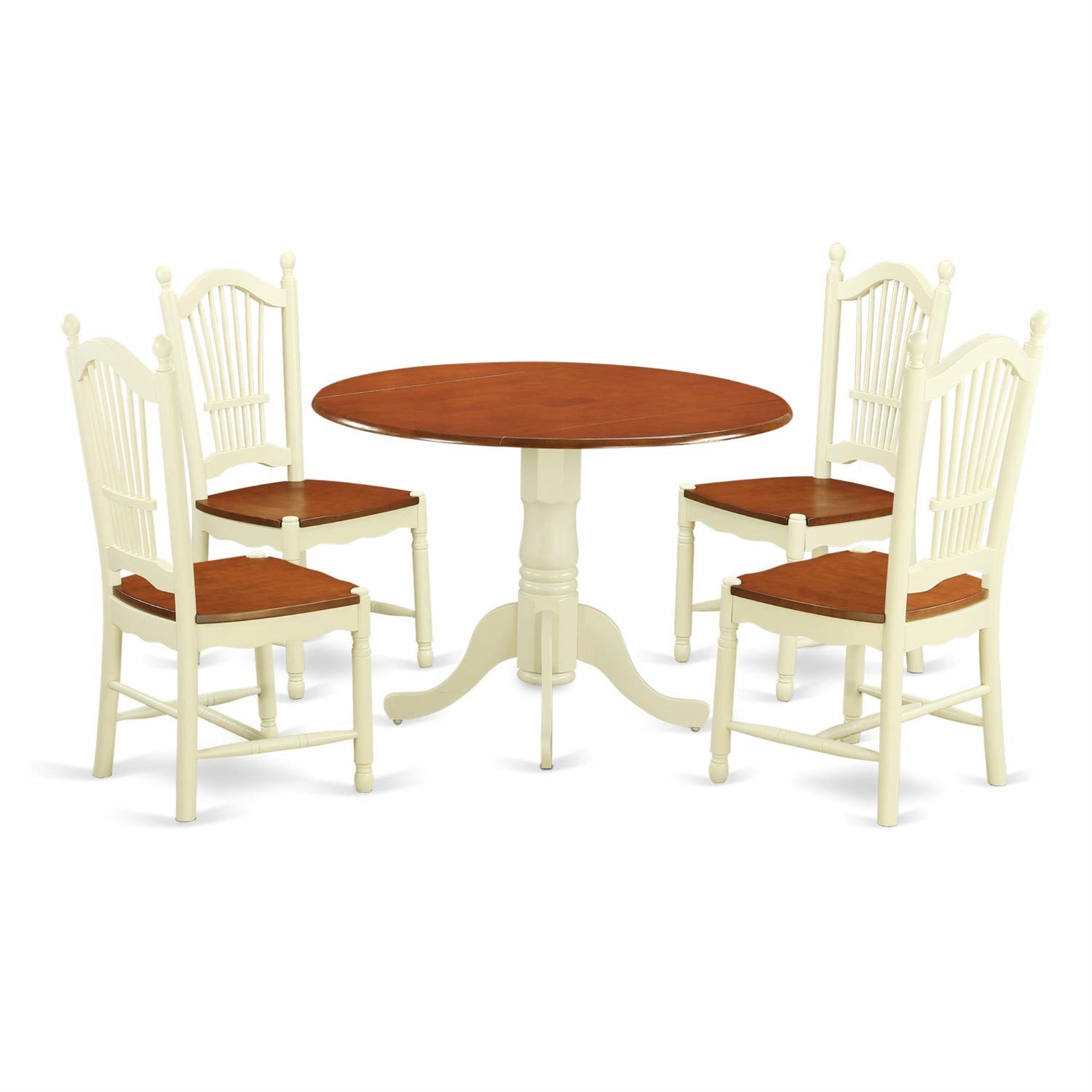 Ergode Dldo5-Bmk-W Kitchen Table Set, 5-Piece Dining Room Furniture, Wooden Table & 4 Chairs, Rubberwood Construction, Elegant & Durable, Buttermilk & Cherry Color, Slatted Backrest, 42X42 Inch