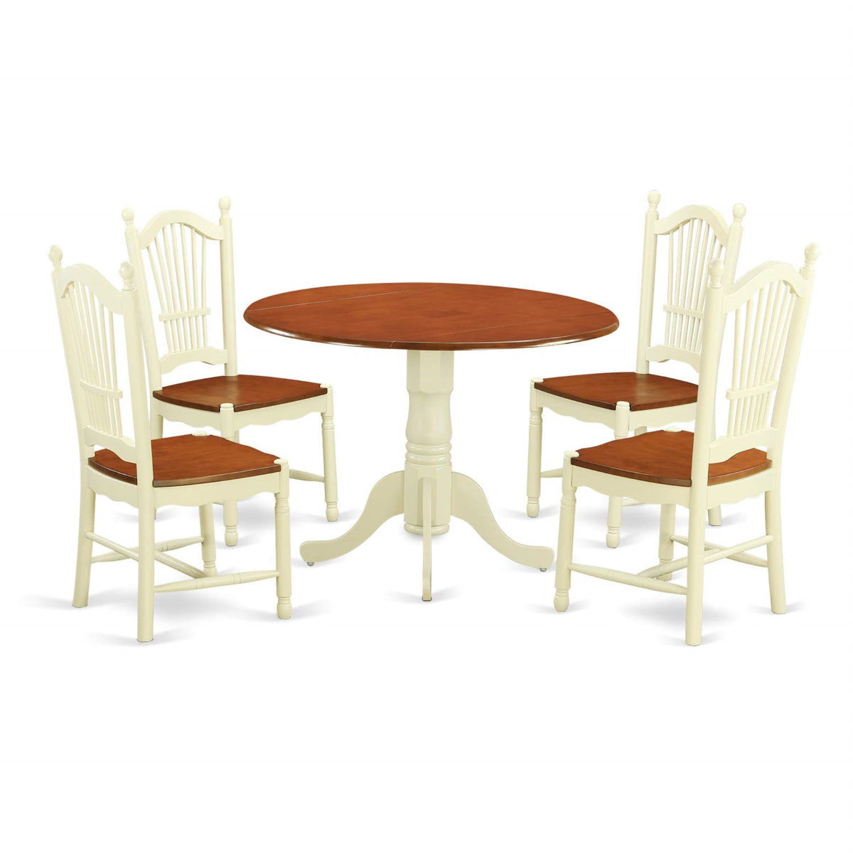 Ergode Dldo5-Bmk-W Kitchen Table Set, 5-Piece Dining Room Furniture, Wooden Table & 4 Chairs, Rubberwood Construction, Elegant & Durable, Buttermilk & Cherry Color, Slatted Backrest, 42X42 Inch