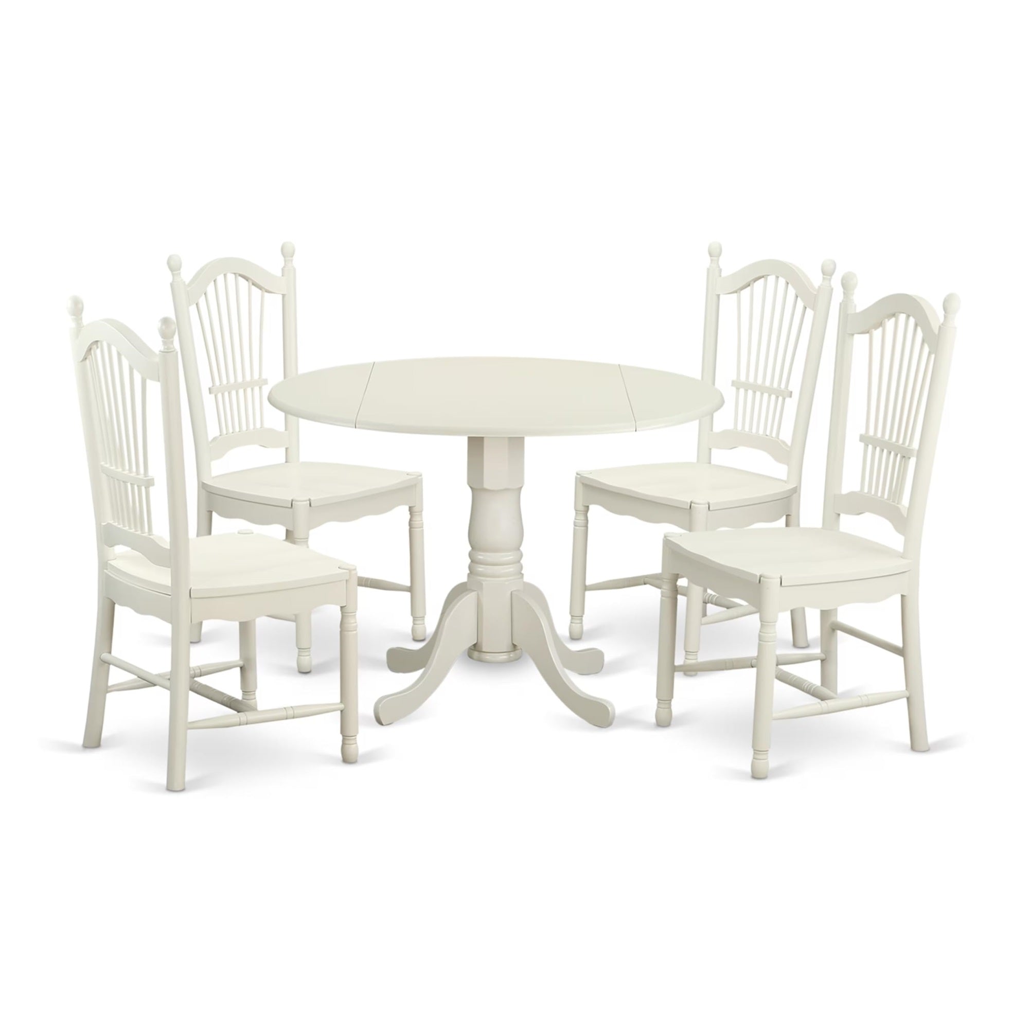 Casafoyer Dldo5-Whi-W Dublin 5 Piece Room Set Includes A Round Kitchen Table With Dropleaf And 4 Dining Chairs, 42X42 Inch, Linen White