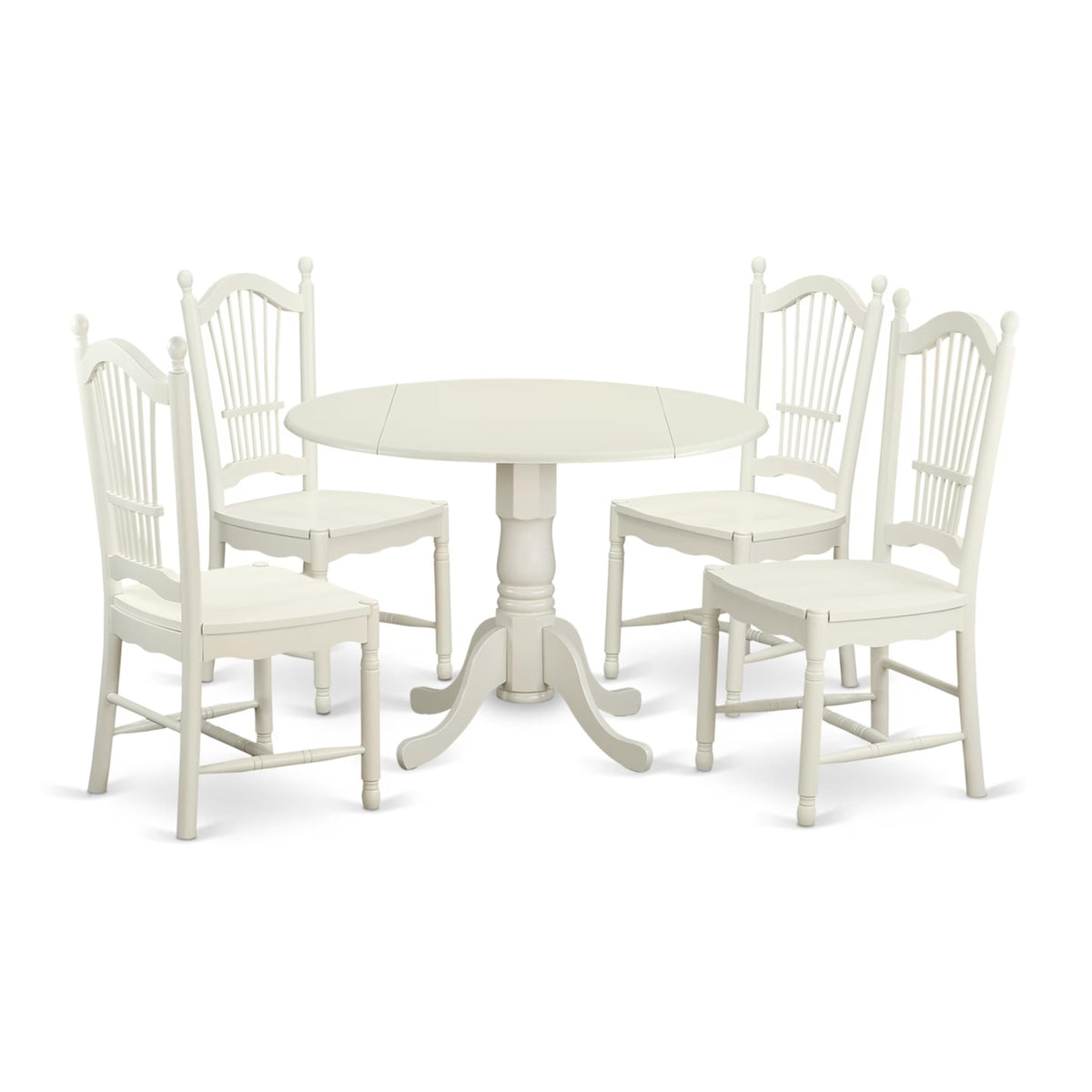 Casafoyer Dldo5-Whi-W Dublin 5 Piece Room Set Includes A Round Kitchen Table With Dropleaf And 4 Dining Chairs, 42X42 Inch, Linen White