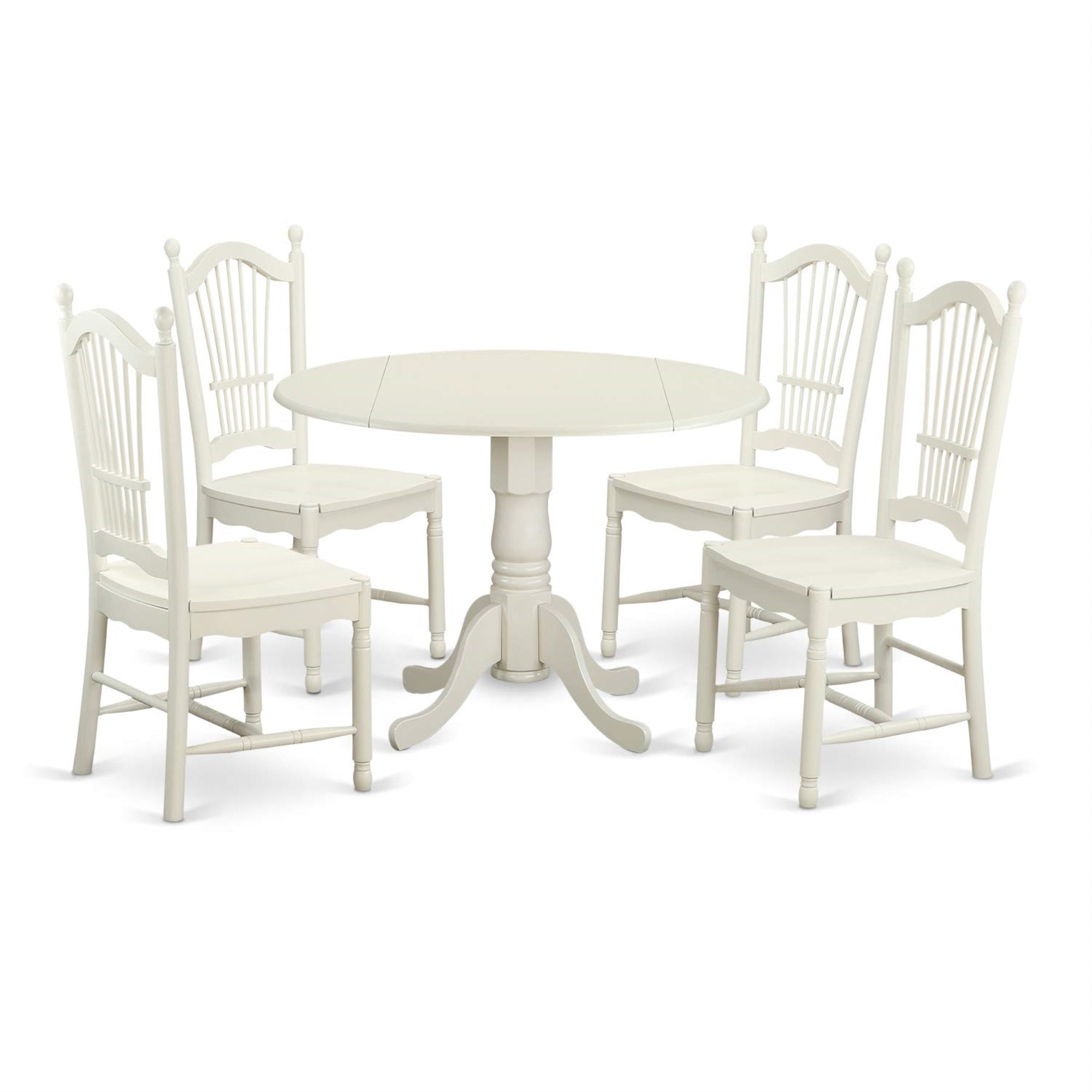 Ergode Dldo5-Whi-W, 5-Piece Dining Room Set, Round Kitchen Table With Dropleaf, 4 Dining Chairs, Linen White, 42X42 Inch