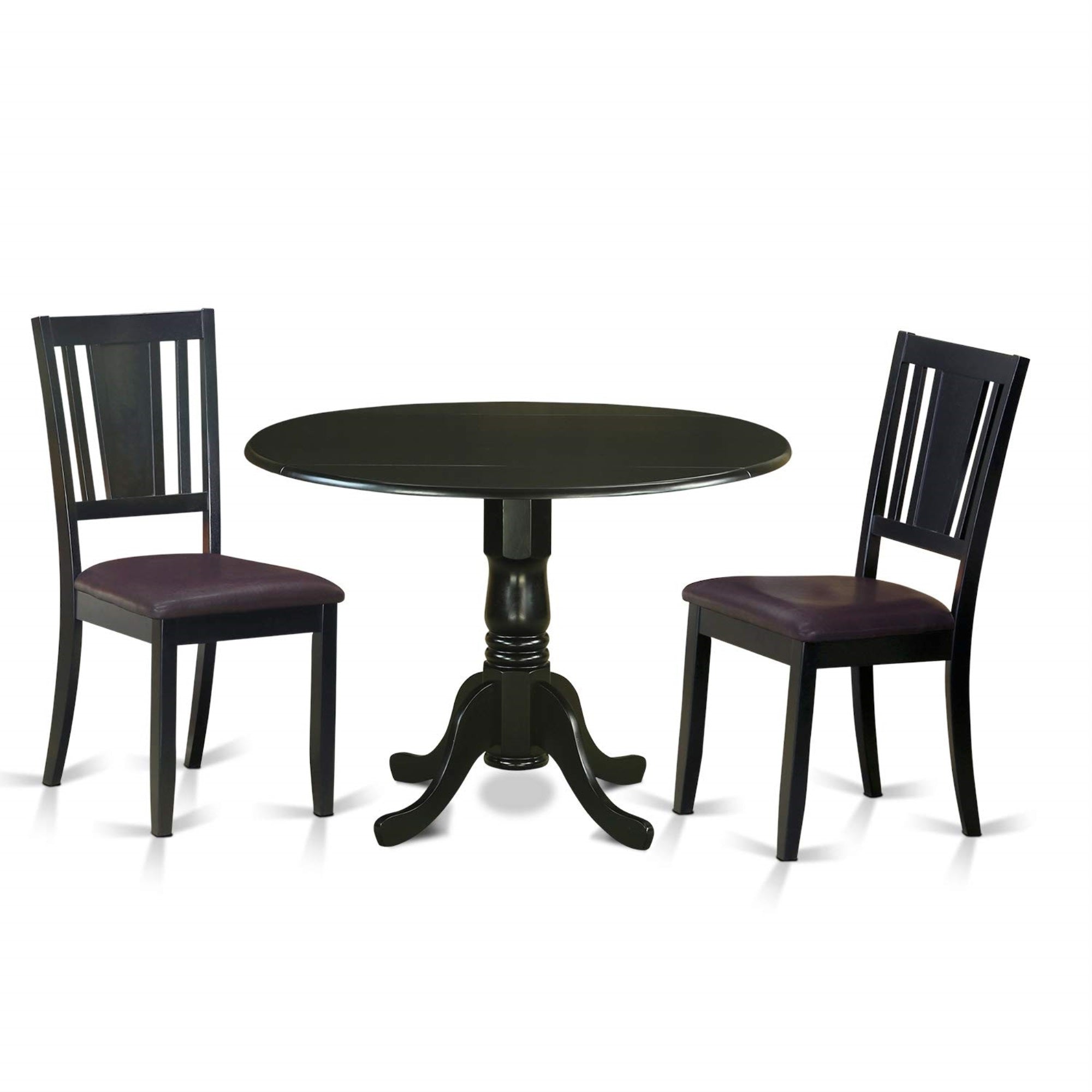 East West Furniture Dldu3-Blk-Lc Dublin 3 Piece Room Furniture Set Contains A Round Kitchen Table With Dropleaf And 2 Faux Leather Upholstered Dining Chairs, 42X42 Inch