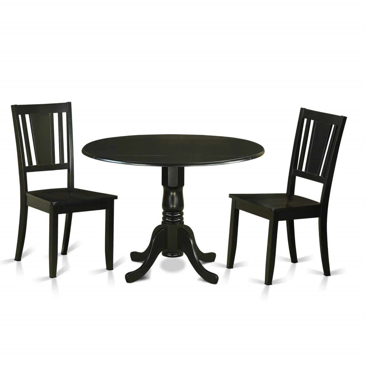 Casafoyer Dublin 3 Piece Kitchen Set For Small Spaces Contains A Round Dining Room Table With Dropleaf And 2 Solid Wood Seat Chairs, 42X42 Inch, Dldu3-Blk-W
