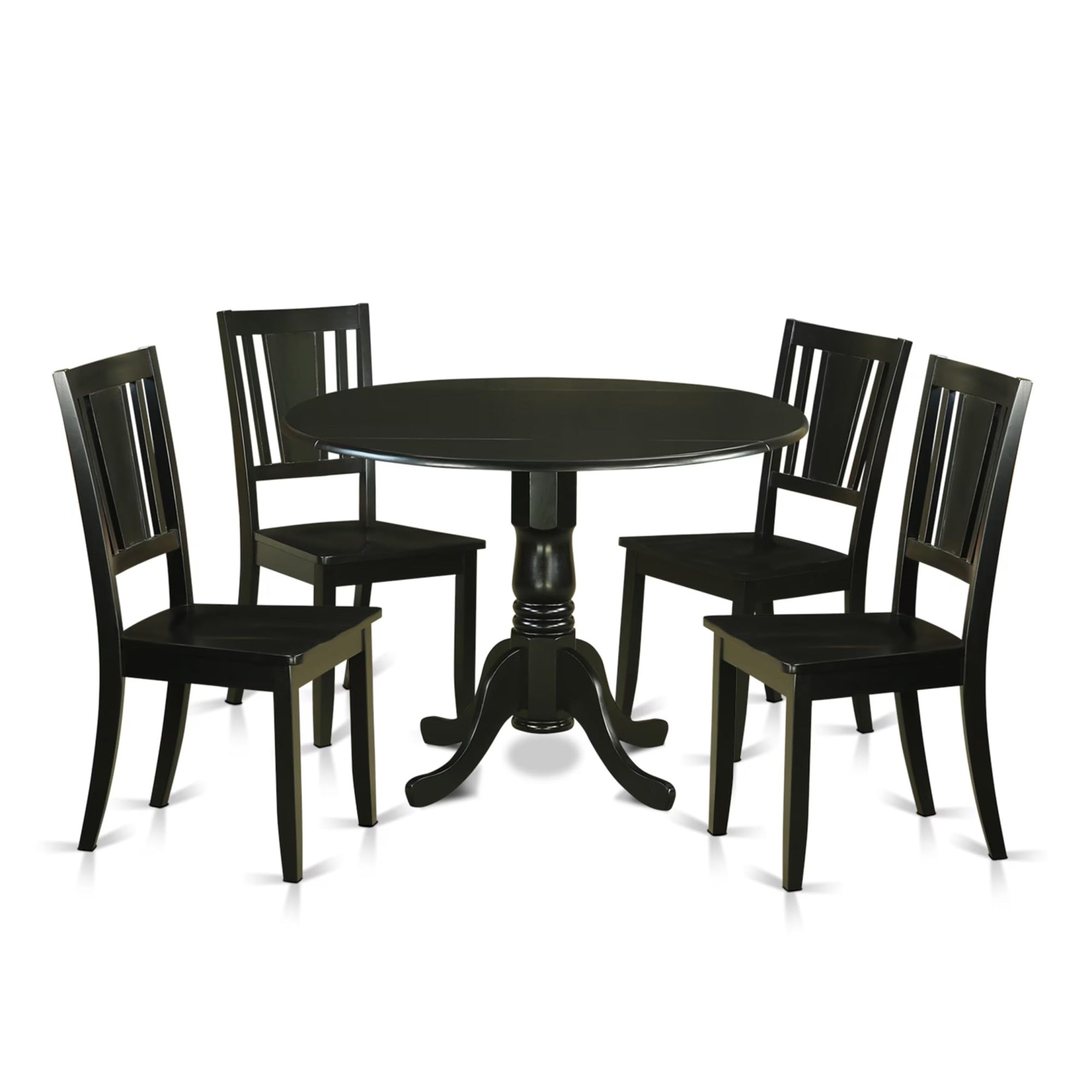 Casafoyer Dublin 5 Piece Dining Set For 4 Includes A Round Kitchen Table With Dropleaf And 4 Dinette Chairs, 42X42 Inch, Dldu5-Blk-W