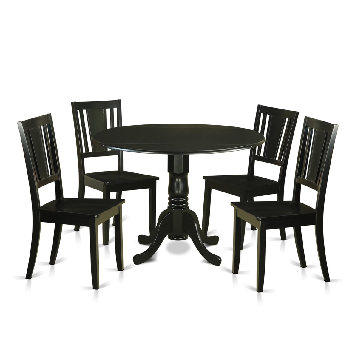 Casafoyer Dublin 5 Piece Dining Set For 4 Includes A Round Kitchen Table With Dropleaf And 4 Dinette Chairs, 42X42 Inch, Dldu5-Blk-W