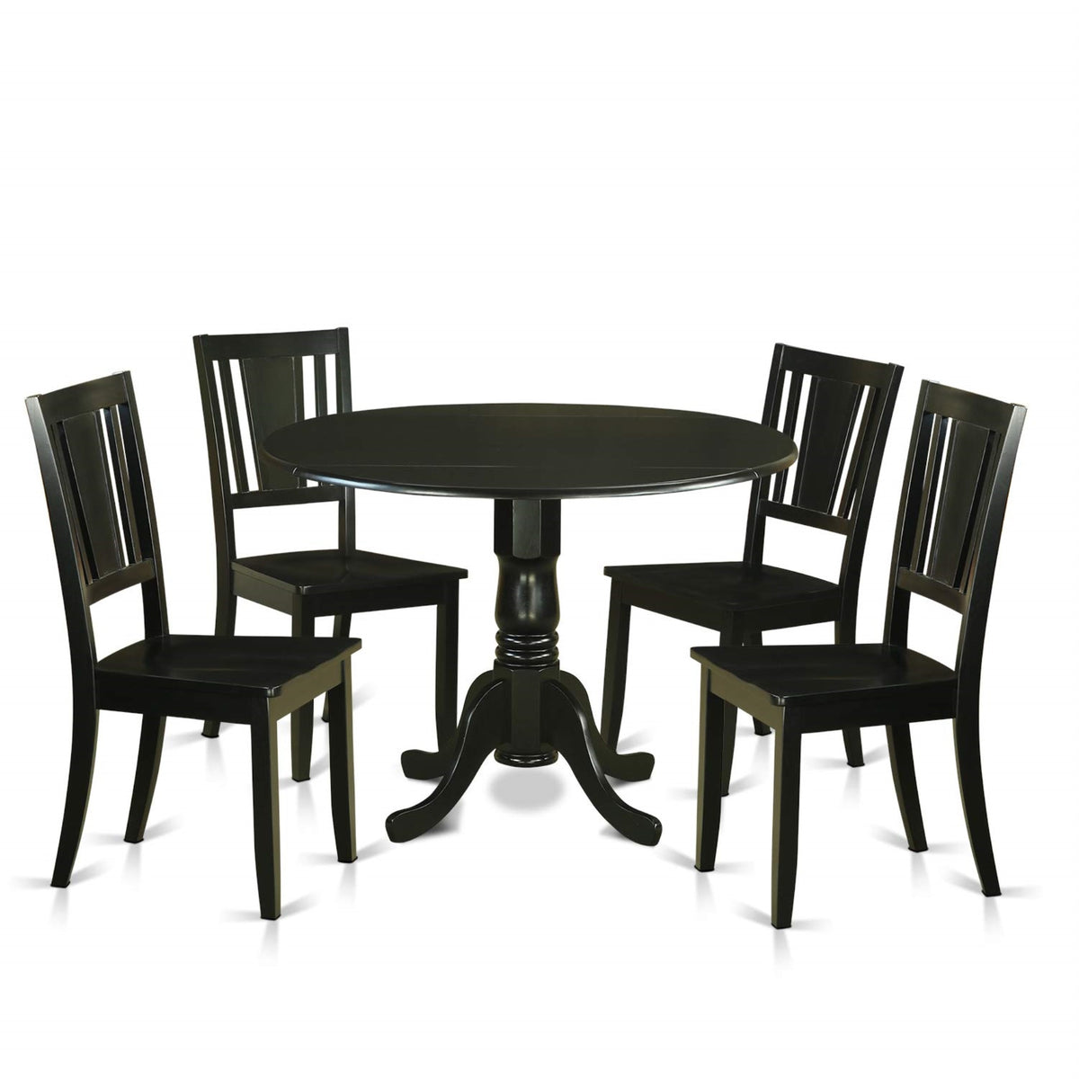 Ergode Dldu5-Blk-W, Round Wooden Dining Table Set, 5-Piece, Asian Wood Construction, Stylish & Supportive, Easy To Transport & Assemble, 42X42 Inch Table, 4 Chairs