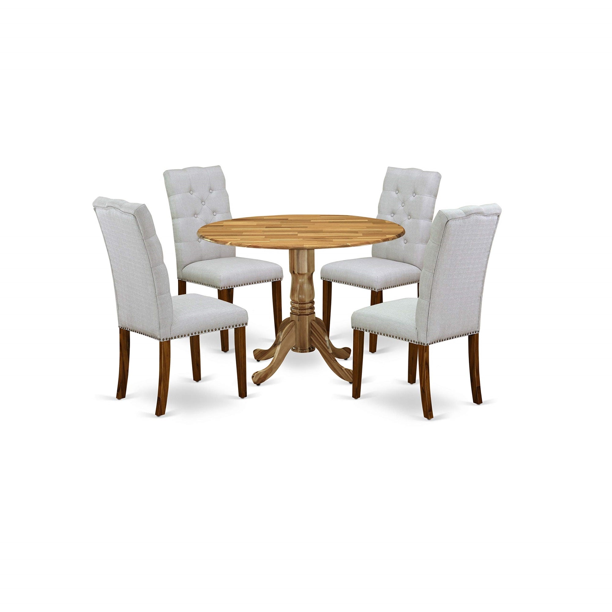 East West Furniture Dlel3-Ana-05 3 Piece Modern Set Contains A Round Wooden Table With Dropleaf And 2 Grey Linen Fabric Parsons Dining Chairs, 42X42 Inch