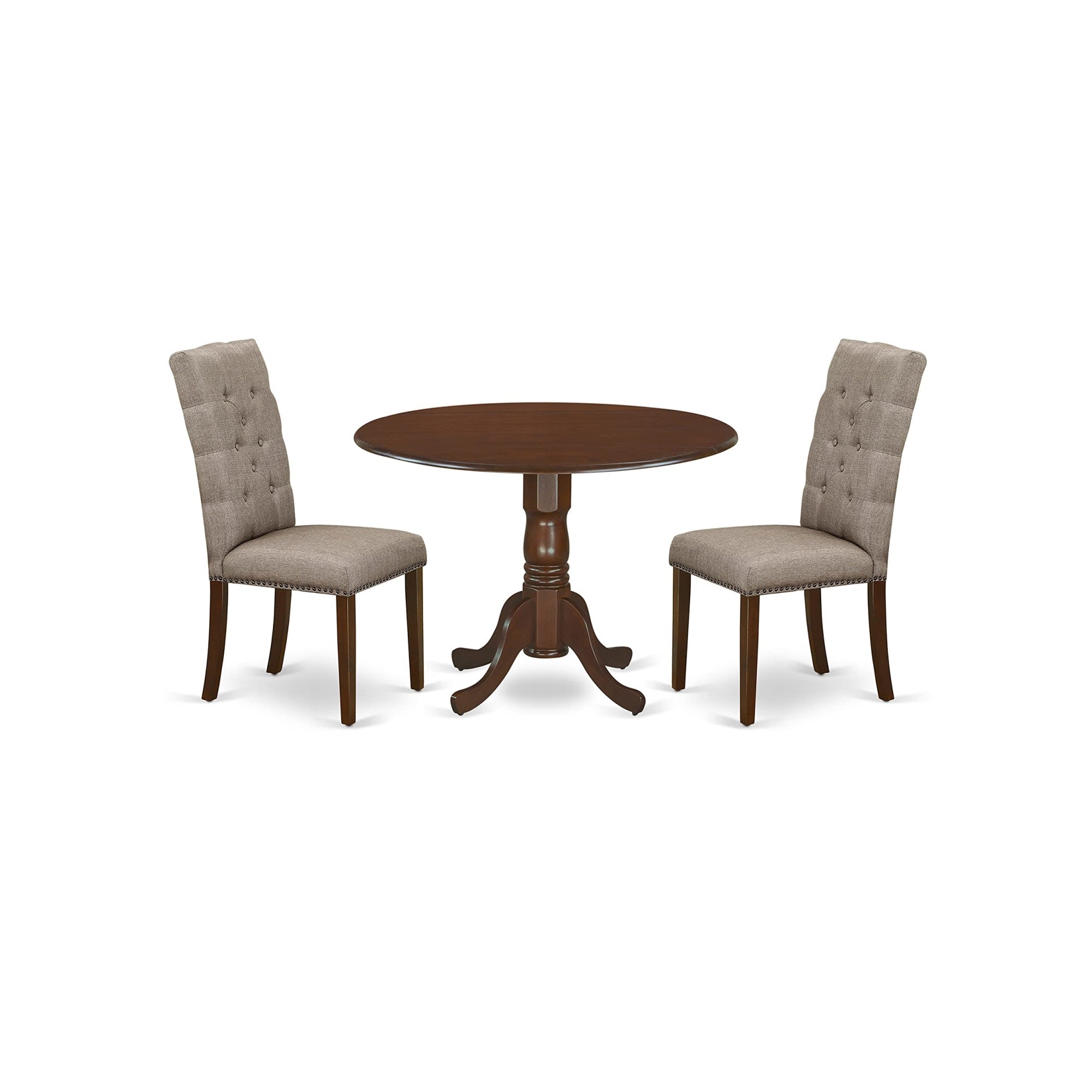 East West Furniture Dublin 3 Piece Kitchen Set Contains A Round Dining Room Table With Dropleaf And 2 Dark Khaki Linen Fabric Upholstered Chairs, 42X42 Inch, Dlel3-Mah-16