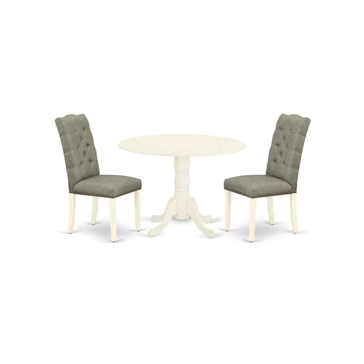 Casafoyer Dlel3-Whi-07 3 Piece Modern Dining Table Set Contains A Round Wooden Table With Dropleaf And 2 Gray Linen Fabric Parson Dining Room Chairs, 42X42 Inch, Linen White