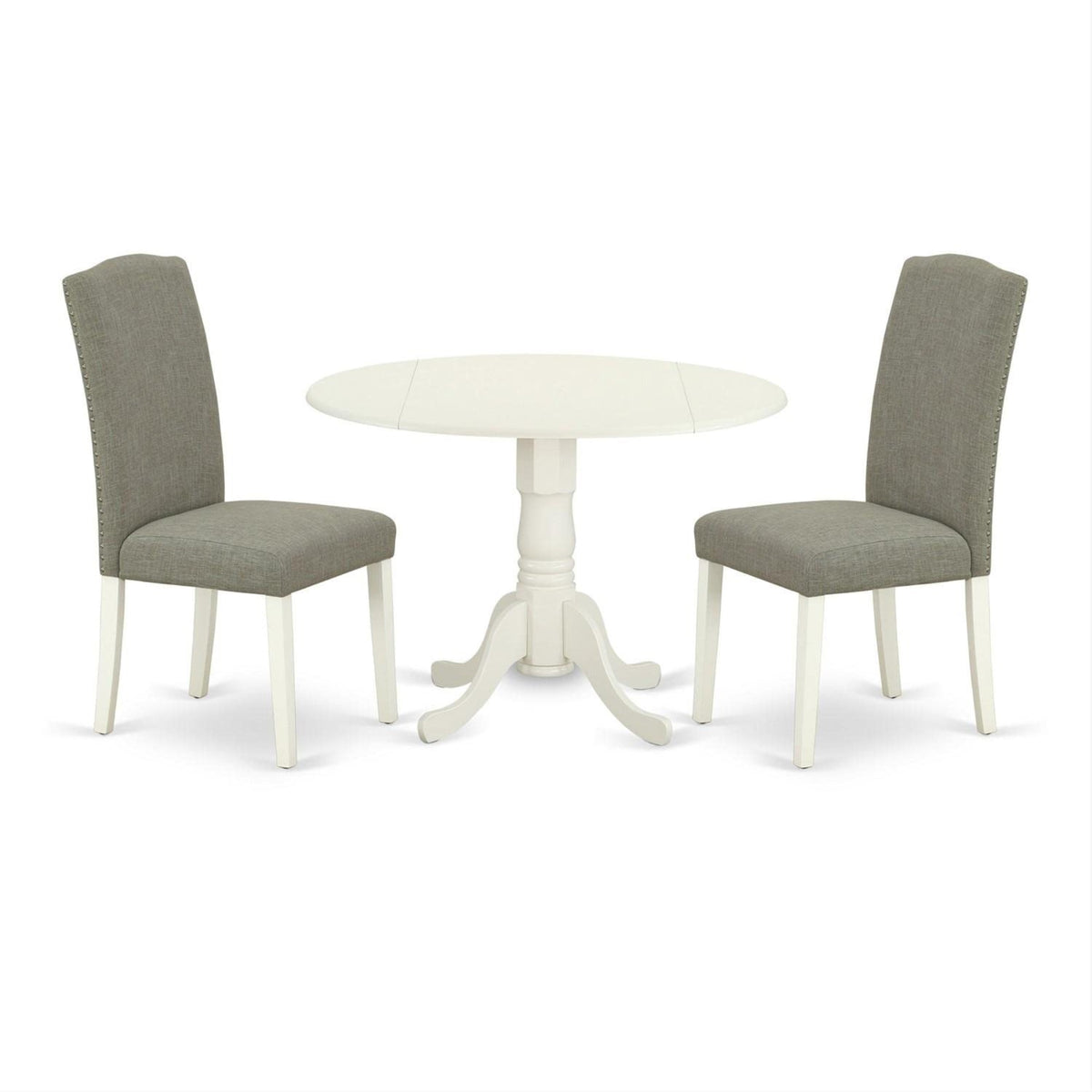 Casafoyer Dublin 3 Piece Modern Set Contains A Round Wooden Table With Dropleaf And 2 Dark Shitake Linen Fabric Parson Dining Chairs, 42X42 Inch, Dlen3-Lwh-06
