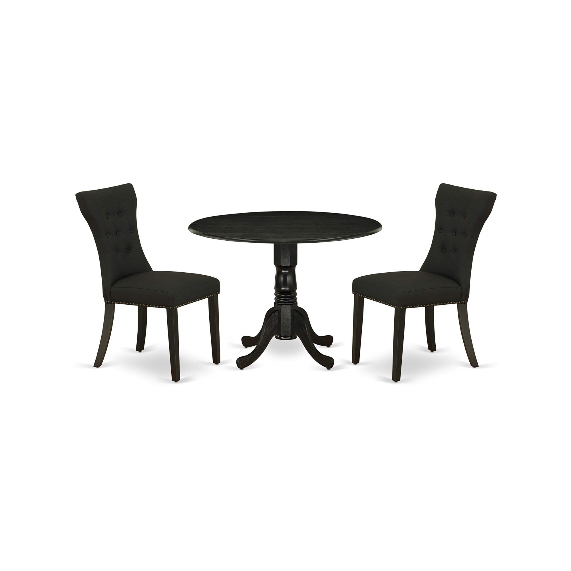 East West Furniture Dublin 3 Piece Dinette Set For Small Spaces Contains A Round Dining Table With Dropleaf And 2 Black Linen Fabric Upholstered Chairs, 42X42 Inch, Dlga3-Abk-24