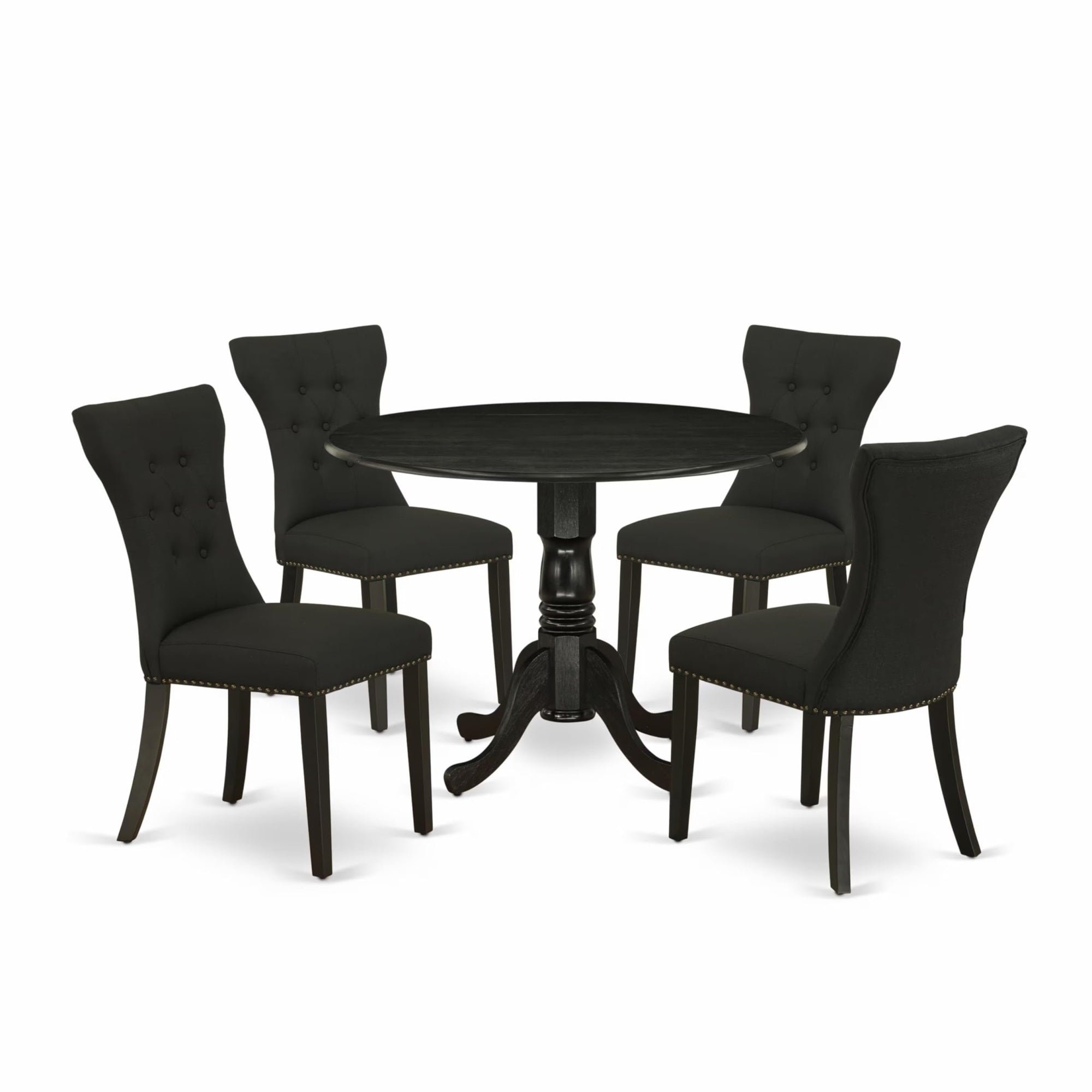 Casafoyer Dlga5-Abk-24 5 Piece Kitchen Table & Chairs Set Includes A Round Dining Room Table With Dropleaf And 4 Black Linen Fabric Parsons Dining Chairs, 42X42 Inch, Wirebrushed Black
