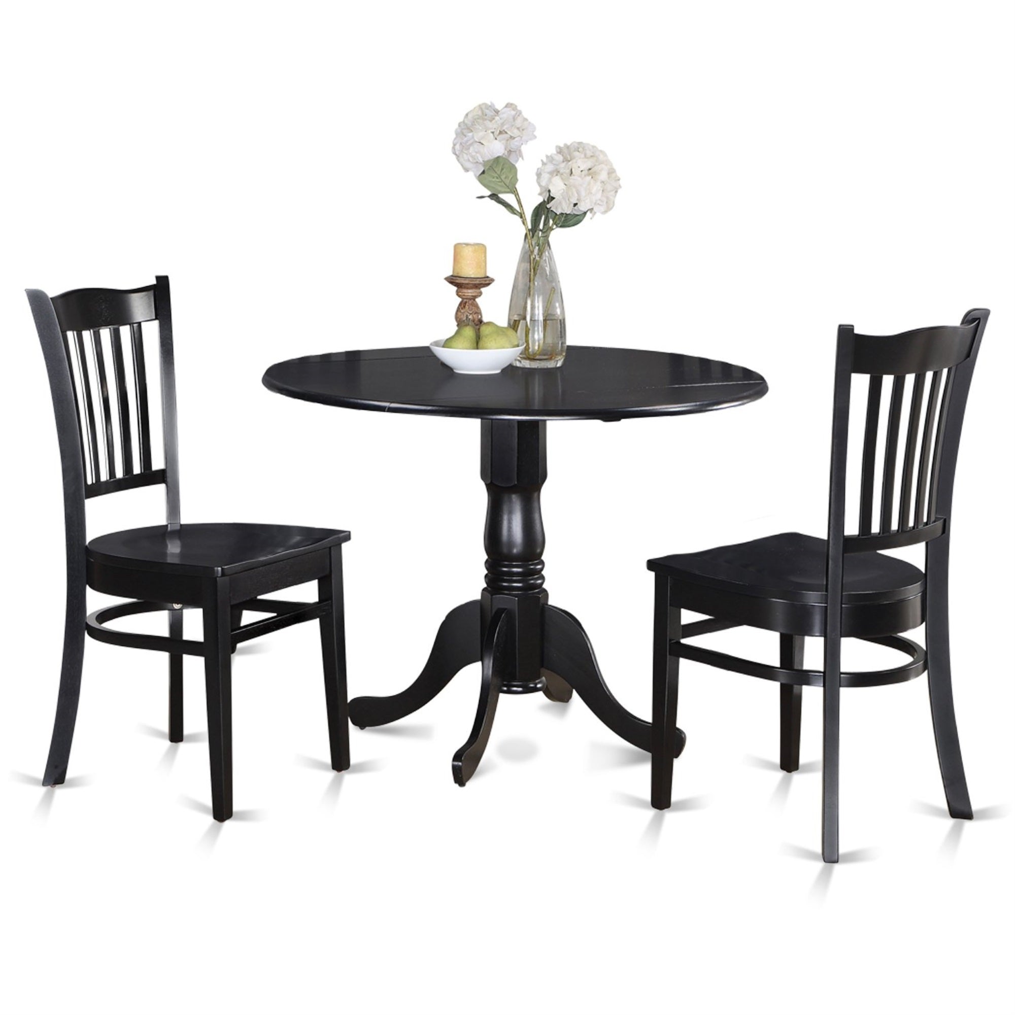 East West Furniture Dublin 3 Piece Set For Small Spaces Contains A Round Dining Room Table With Dropleaf And 2 Wood Seat Chairs, 42X42 Inch, Black