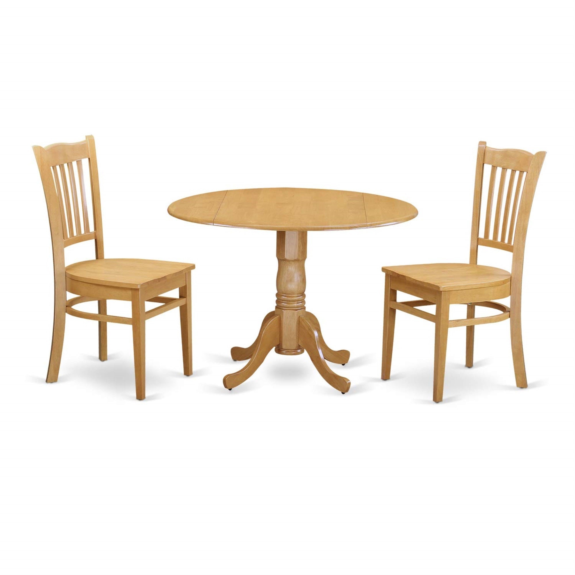 Casafoyer Dublin 3 Piece Room Set Contains A Round Kitchen Table With Dropleaf And 2 Dining Chairs, 42X42 Inch, Oak