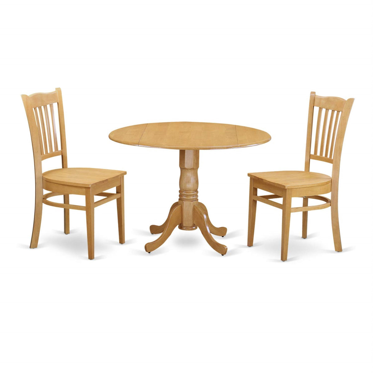 Casafoyer Dublin 3 Piece Room Set Contains A Round Kitchen Table With Dropleaf And 2 Dining Chairs, 42X42 Inch, Oak