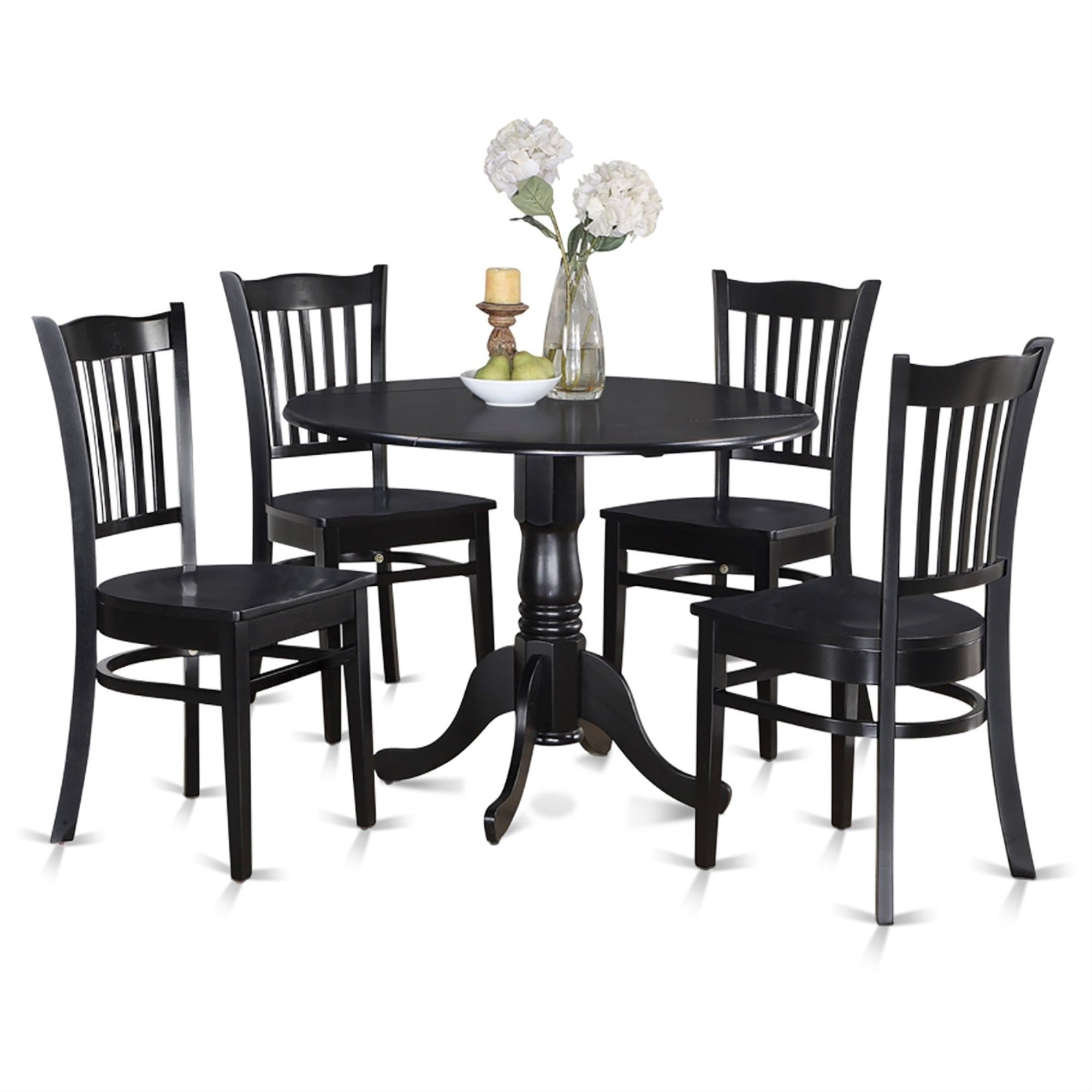 Ergode Dlgr5-Blk-W Dining Room Set, 5-Piece Round Table & 4 Chairs, Contemporary Design, Rubber Wood, Black Color, 42X42 Inch