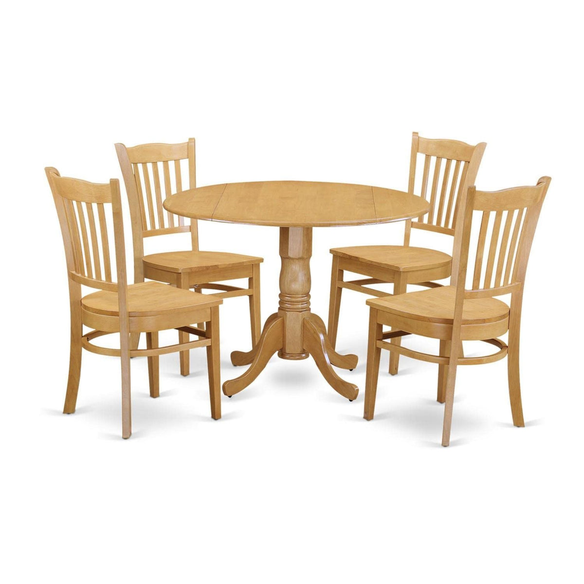 Casafoyer Dublin 5 Piece Modern Set Includes A Round Wooden Table With Dropleaf And 4 Kitchen Dining Chairs, 42X42 Inch, Oak