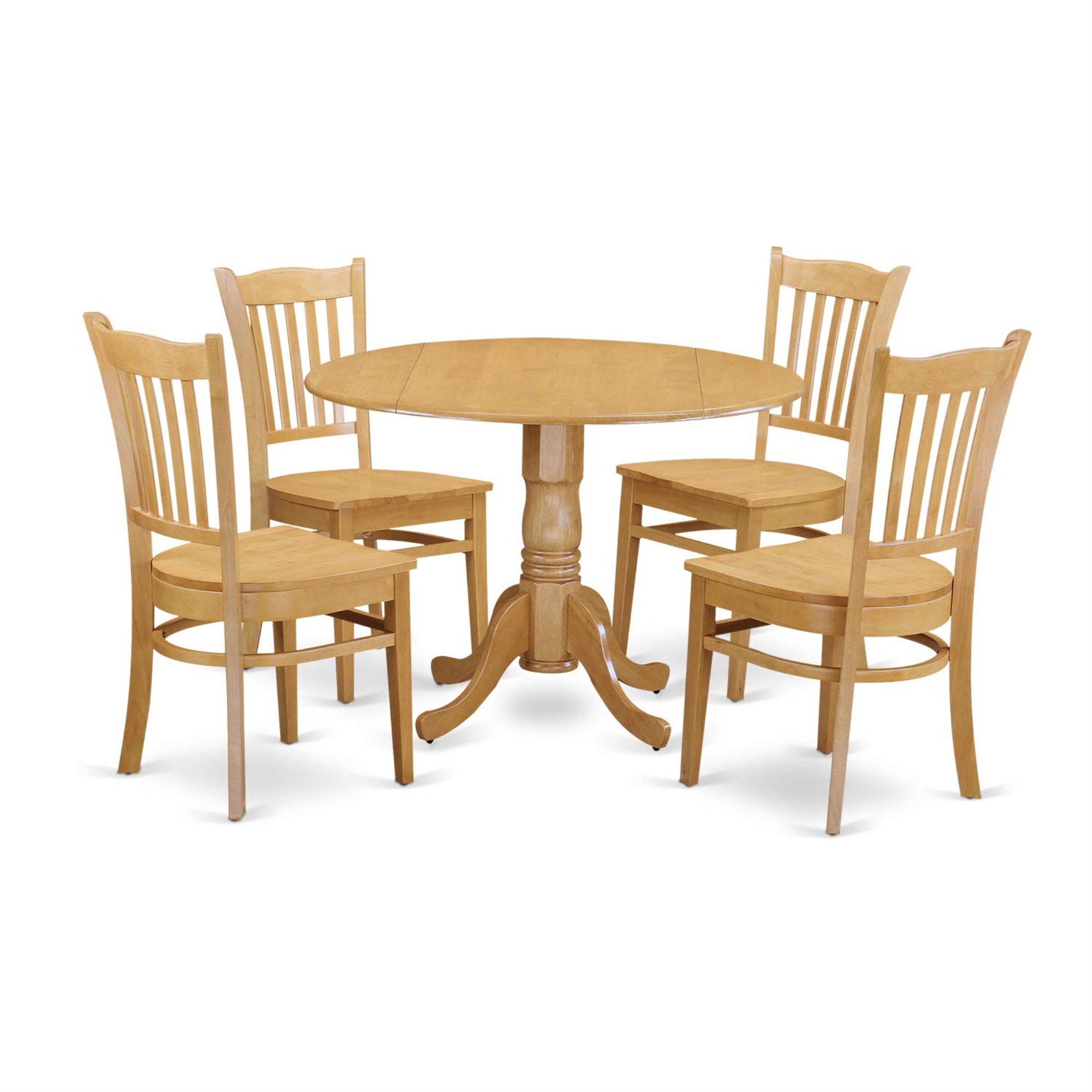 East West Furniture Dublin 5 Piece Modern Set Includes A Round Wooden Table With Dropleaf And 4 Kitchen Dining Chairs, 42X42 Inch, Oak
