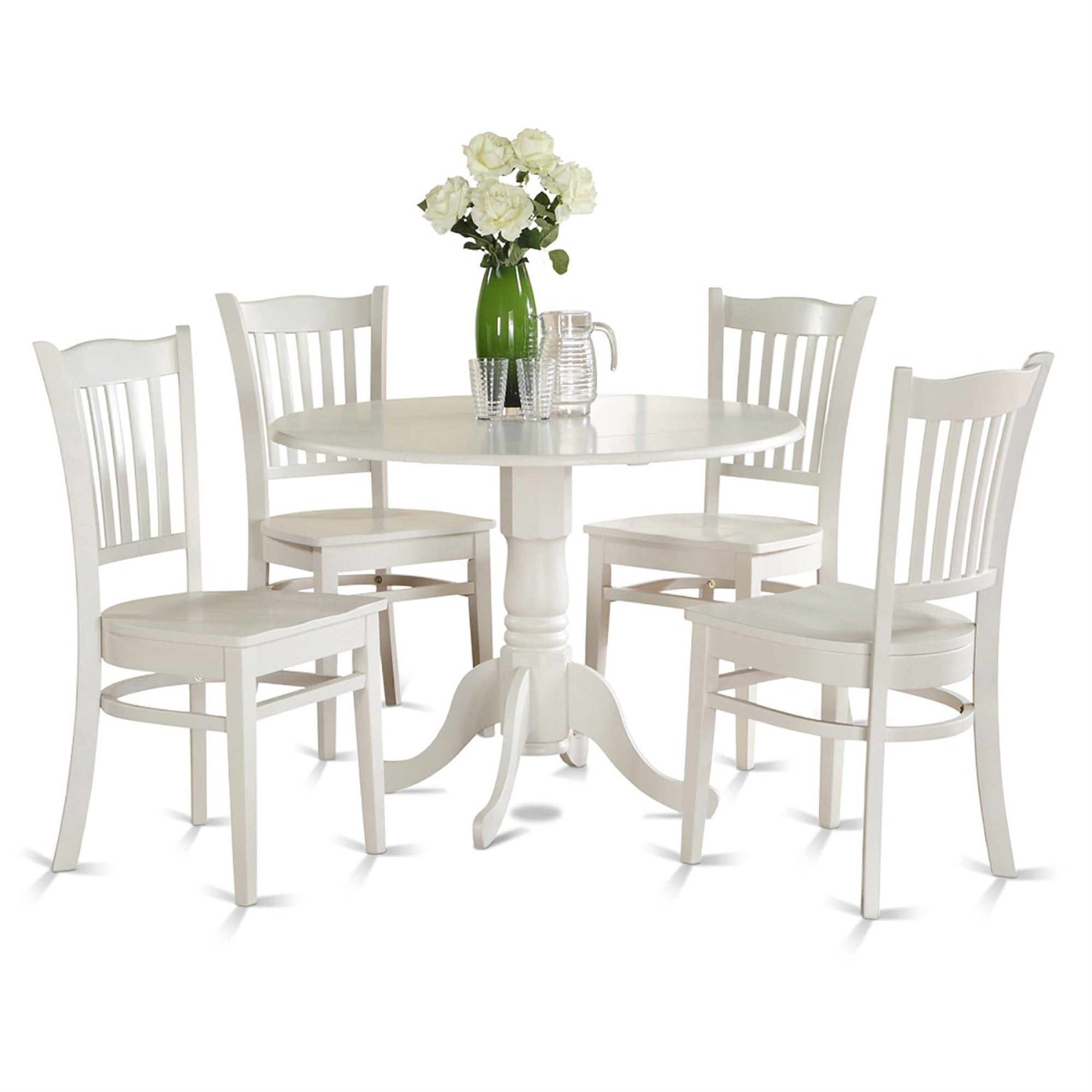 Ergode Dlgr5-Whi-W Kitchen Set, 5-Piece Ensemble, Dining Table & 4 Chairs, Seating Capacity Of 4, Elegant Design, High-Quality Asian Wood, White Color, Dimensions: Table - 42X42X29.5, Chairs - 21X18X37