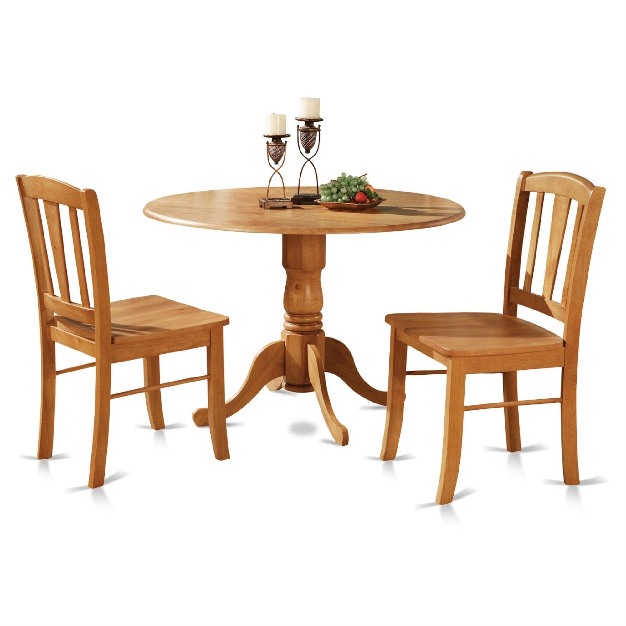 East West Furniture Dlin3-Oak-W 3 Piece Set For Small Spaces Contains A Round Dining Room Table With Dropleaf And 2 Wood Seat Chairs, 42X42 Inch