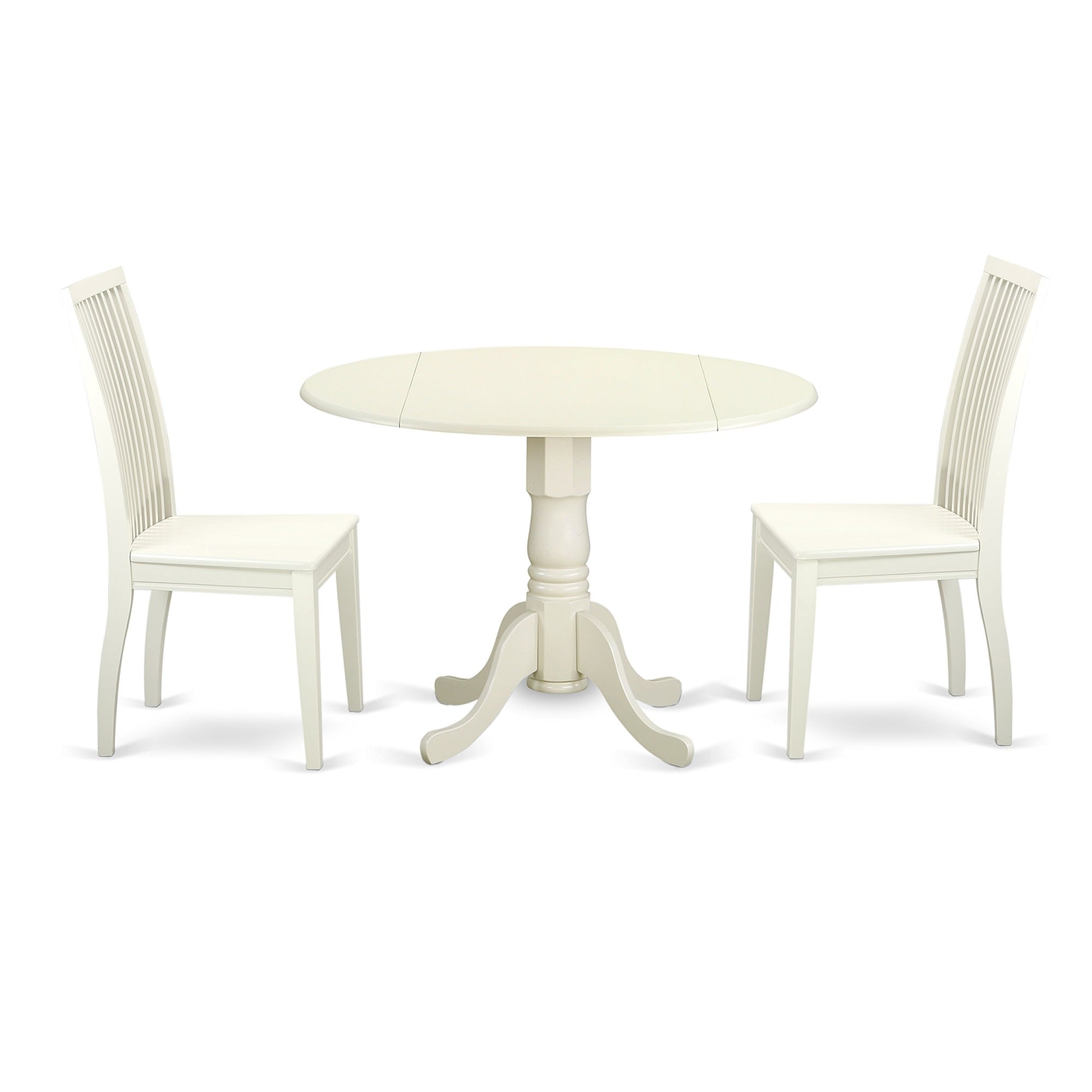 East West Furniture Dublin 3 Piece Kitchen Set For Small Spaces Contains A Round Table With Dropleaf And 2 Dining Room Chairs, 42X42 Inch, Linen White