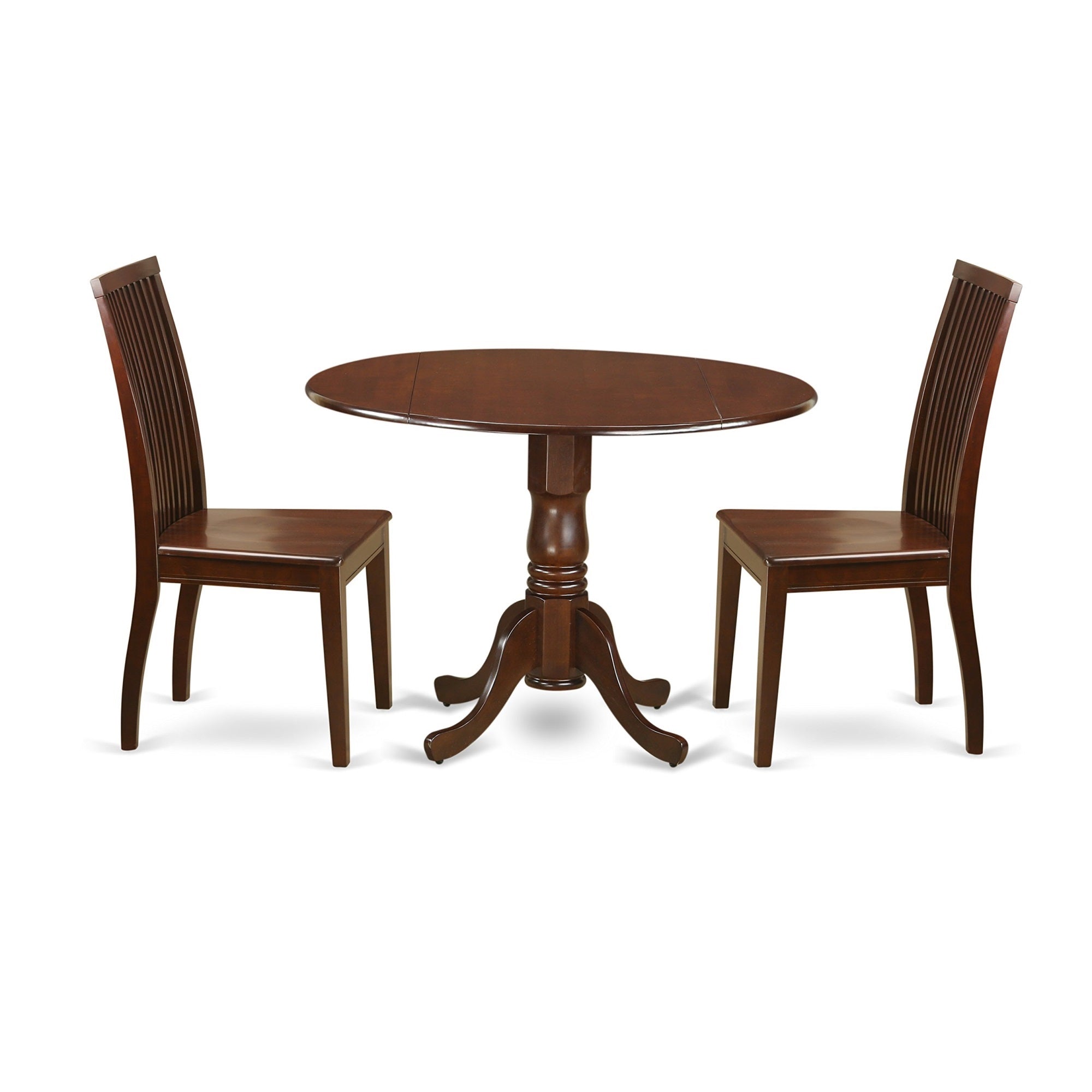 Casafoyer Dlip3-Mah-W 3 Piece Dining Room Furniture Set Contains A Round Kitchen Table With Dropleaf And 2 Dining Chairs, 42X42 Inch, Mahogany