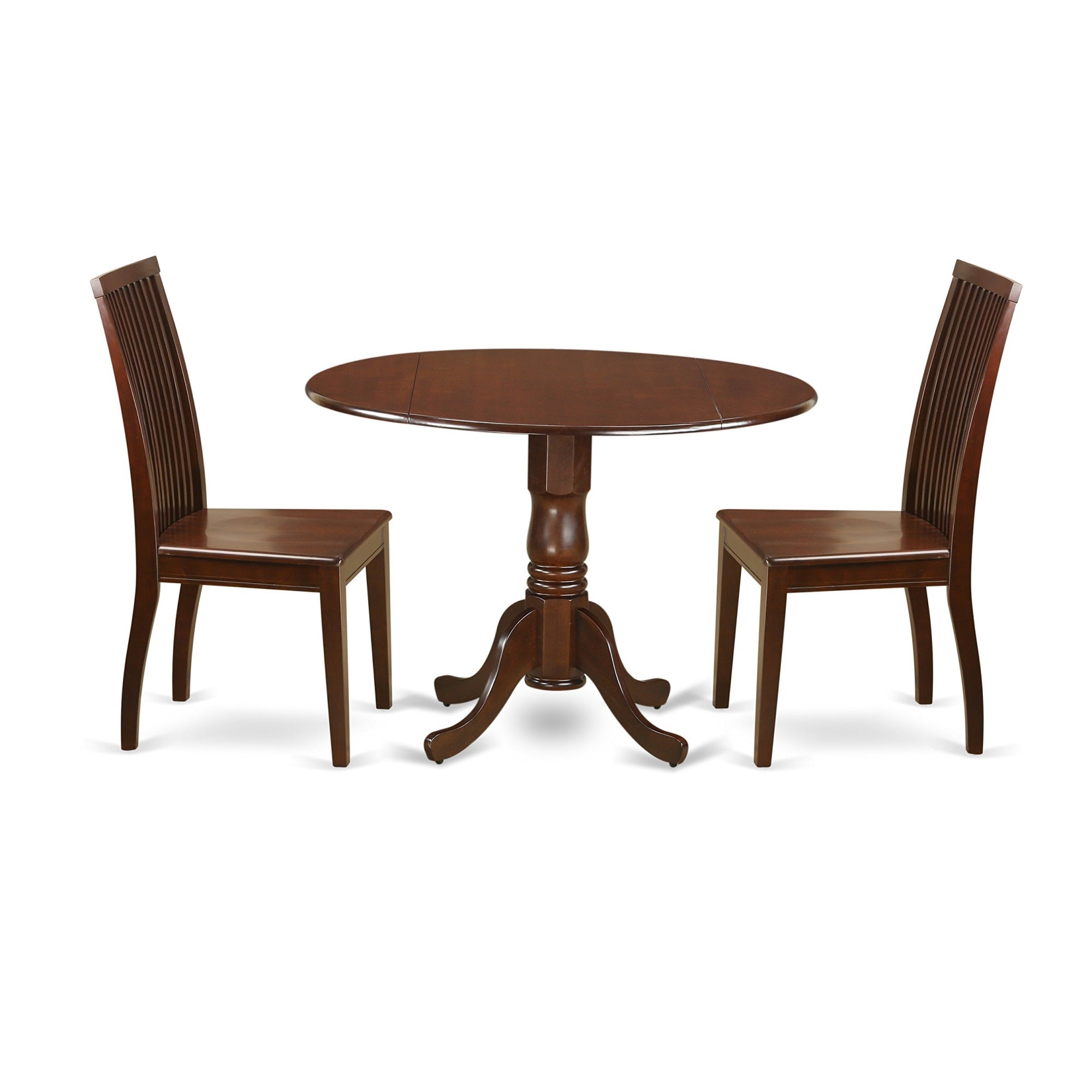 East West Furniture Dublin 3 Piece Room Furniture Set Contains A Round Kitchen Table With Dropleaf And 2 Dining Chairs, 42X42 Inch, Mahogany
