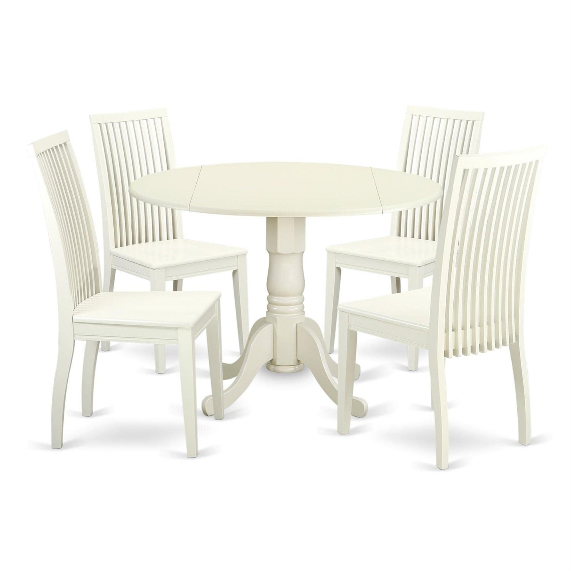 Casafoyer Dlip5-Lwh-W 5 Piece Kitchen Table & Chairs Set Includes A Round Dining Table With Dropleaf And 4 Dining Room Chairs, 42X42 Inch, Linen White