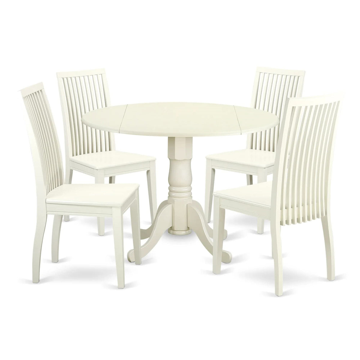 Dlip5-Lwh-W 5-Piece Beautiful Dining Set, Ergode, Pedestal Table, 4 Wooden Chairs, Linen White Finish, Rubberwood, Easy Assembly, Low Maintenance, 42X42 Inch