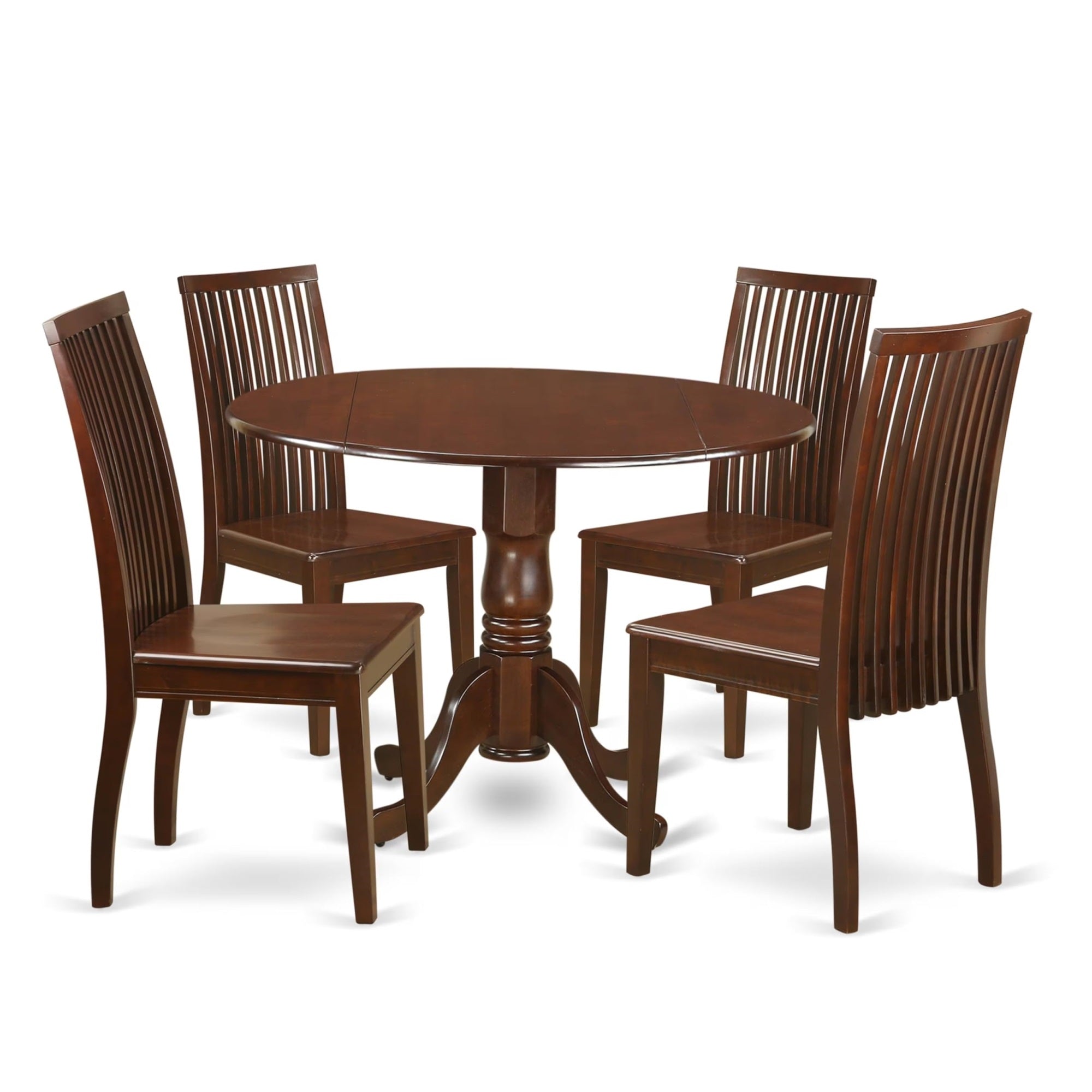 Casafoyer Dlip5-Mah-W 5 Piece Room Furniture Set Includes A Round Kitchen Table With Dropleaf And 4 Dining Chairs, 42X42 Inch, Mahogany
