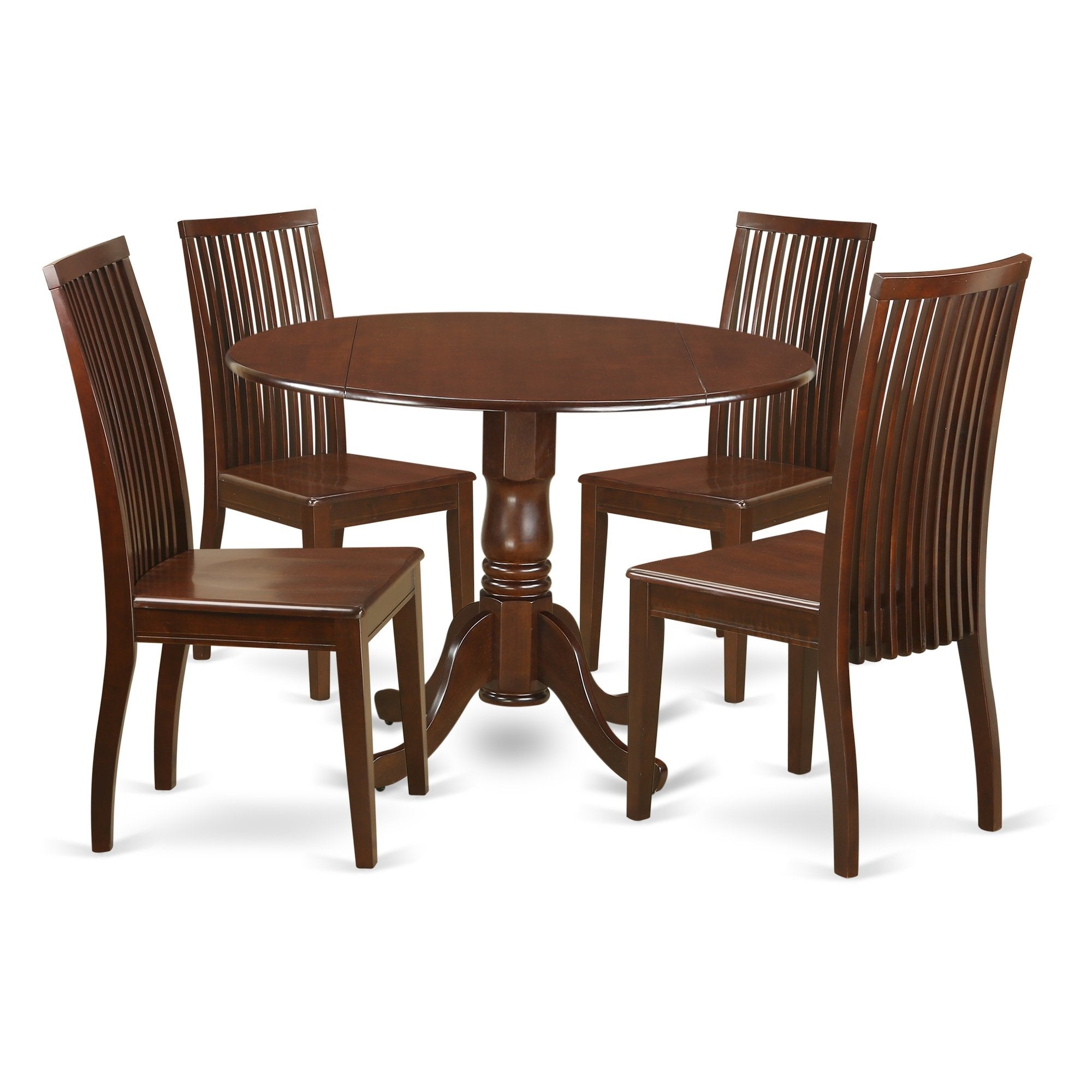 Ergode Dlip5-Mah-W, 5 Piece Dining Set, Round Kitchen Table With Dropleaf, 4 Dining Chairs, Mahogany Finish, Rubber Wood Construction, Easy Assembly, Compact Size, Elegant And Timeless Design