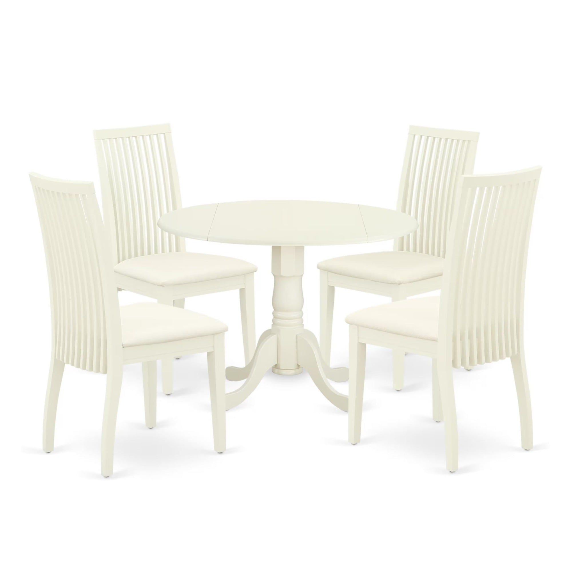 Casafoyer Dlip5-Whi-C 5 Piece Kitchen Table & Chairs Set Includes A Round Dining Table With Dropleaf And 4 Linen Fabric Dining Room Chairs, 42X42 Inch, Linen White