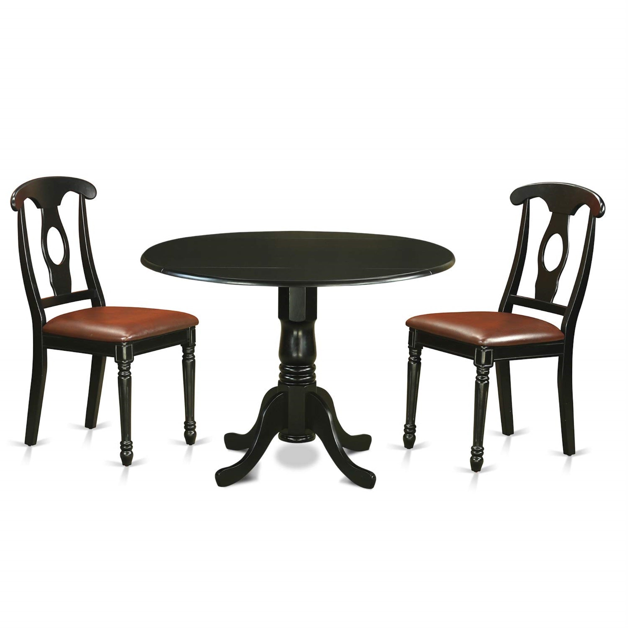 East West Furniture Dublin 3 Piece Kitchen Set Contains A Round Table With Dropleaf And 2 Faux Leather Dining Room Chairs, 42X42 Inch, Dlke3-Blk-Lc