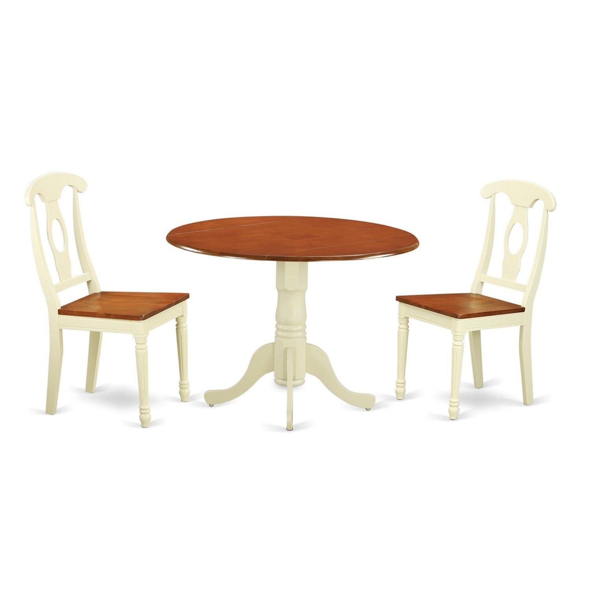 Casafoyer Dlke3-Bmk-W 3 Piece Dinette Set For Small Spaces Contains A Round Dining Table With Dropleaf And 2 Dining Room Chairs, 42X42 Inch, Buttermilk & Cherry