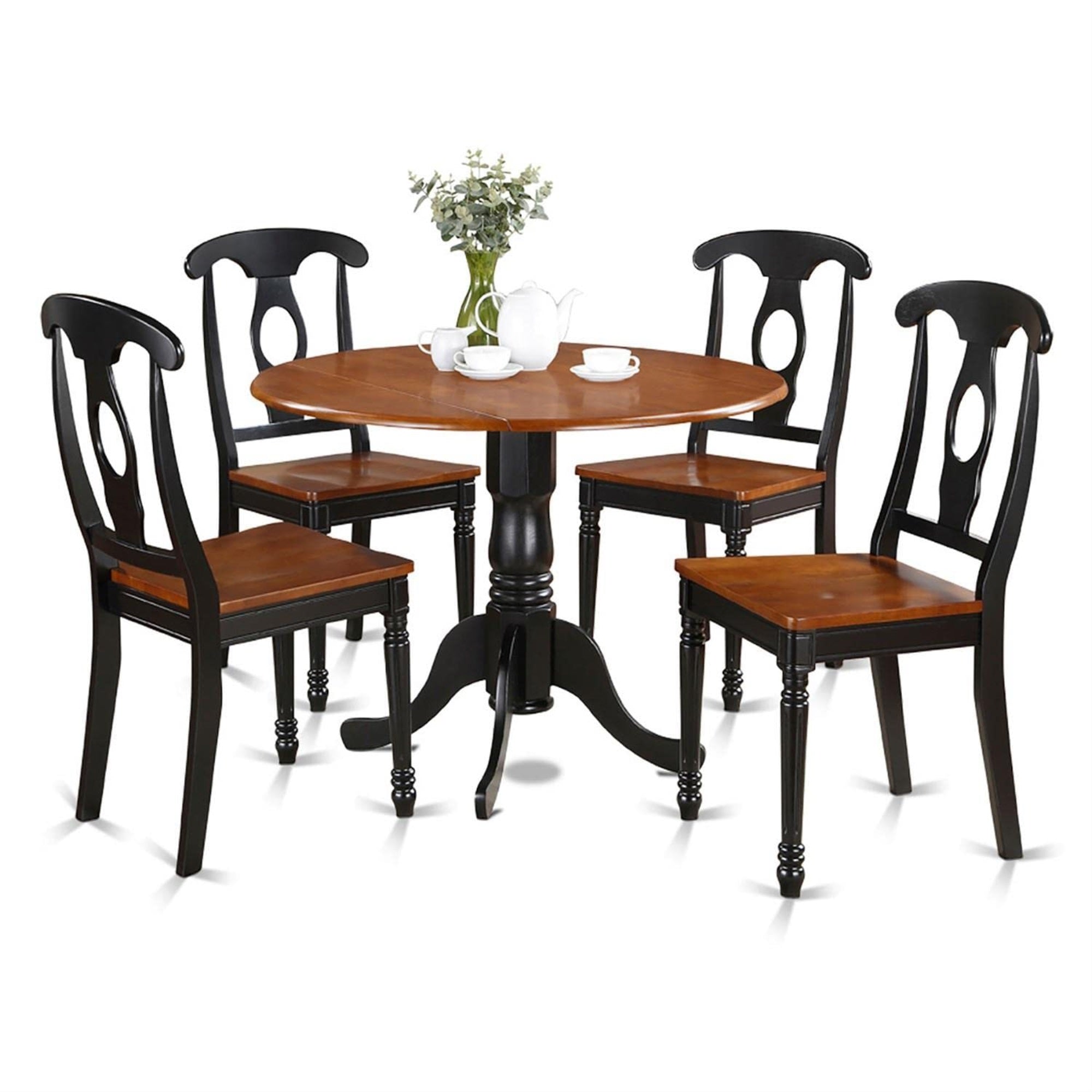 Casafoyer Dlke5-Bch-W 5 Piece Room Furniture Set Includes A Round Dining Table With Dropleaf And 4 Wood Seat Chairs, 42X42 Inch
