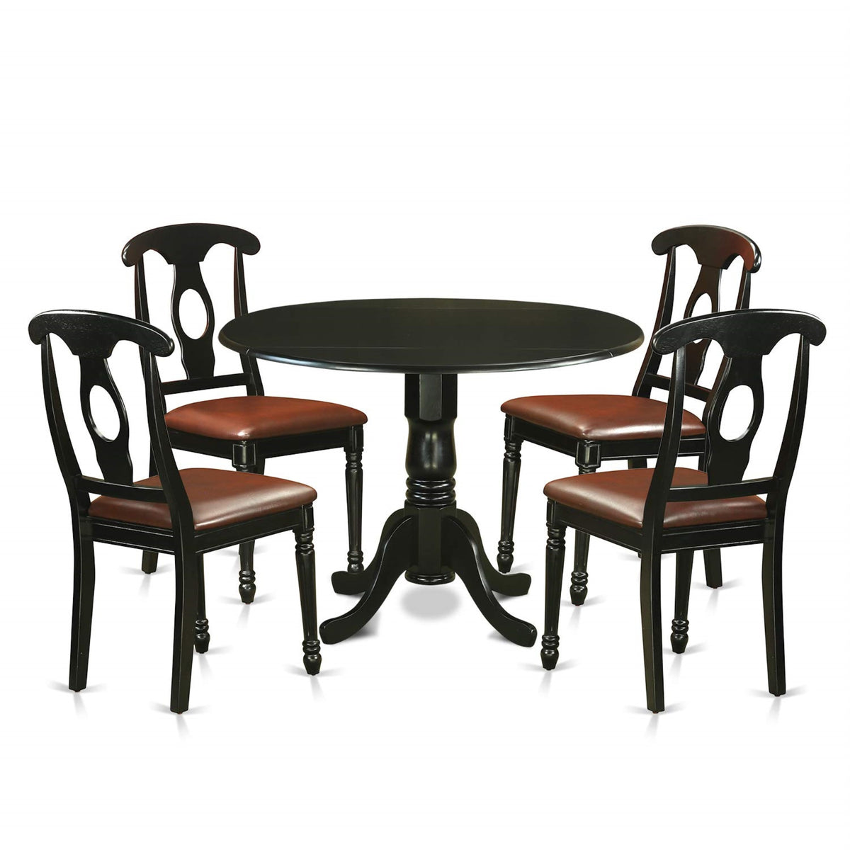 Ergode Dlke5-Blk-Lc, 5-Piece Beautiful Dining Set, Mid-Century Table & 4 Wood Chairs, Faux Leather Seat, Black Finish, Top-Quality Rubber Wood, Easy Maintenance, Perfect For Families, Convenient & Stylish