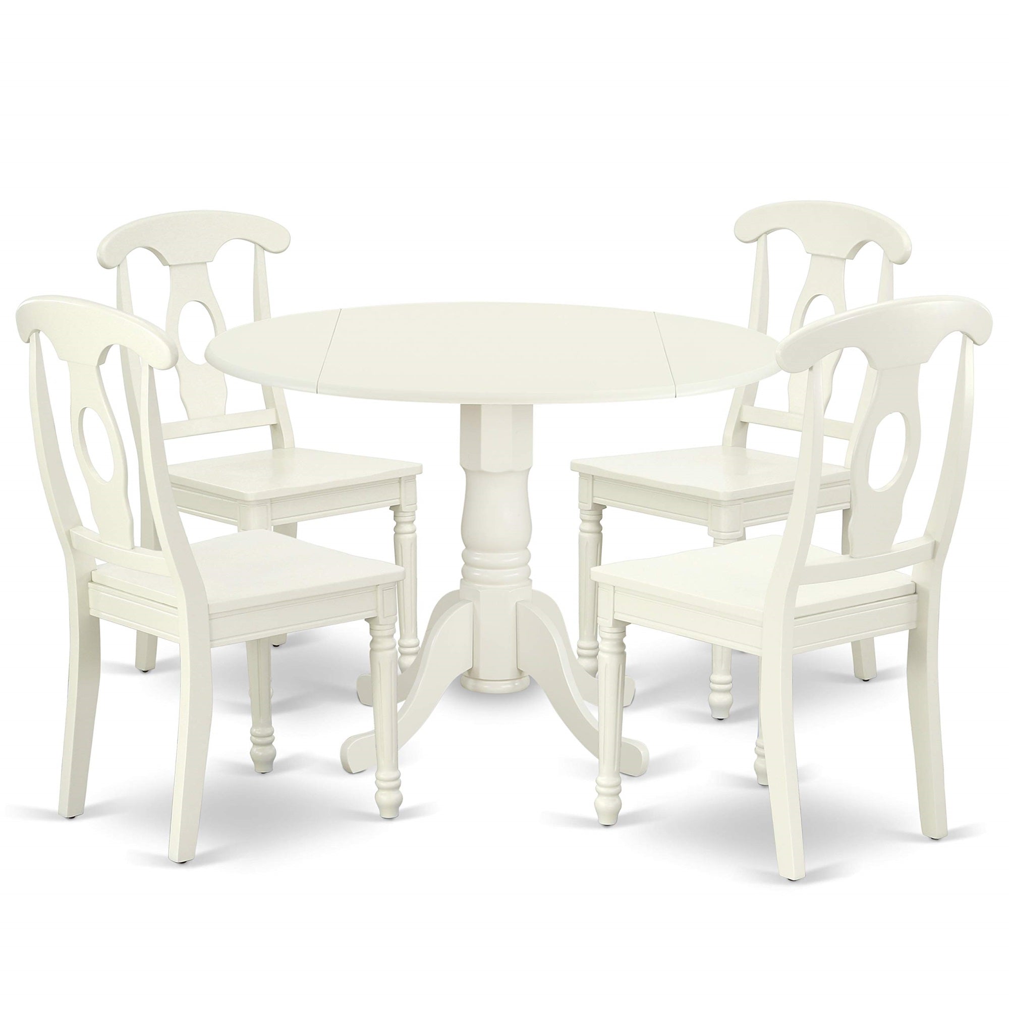 Dlke5-Lwh-W Wooden Dining Room Set, Modern Design, Linen White Color, Drop-Leaf Table, 4 Dining Chairs, Ergode