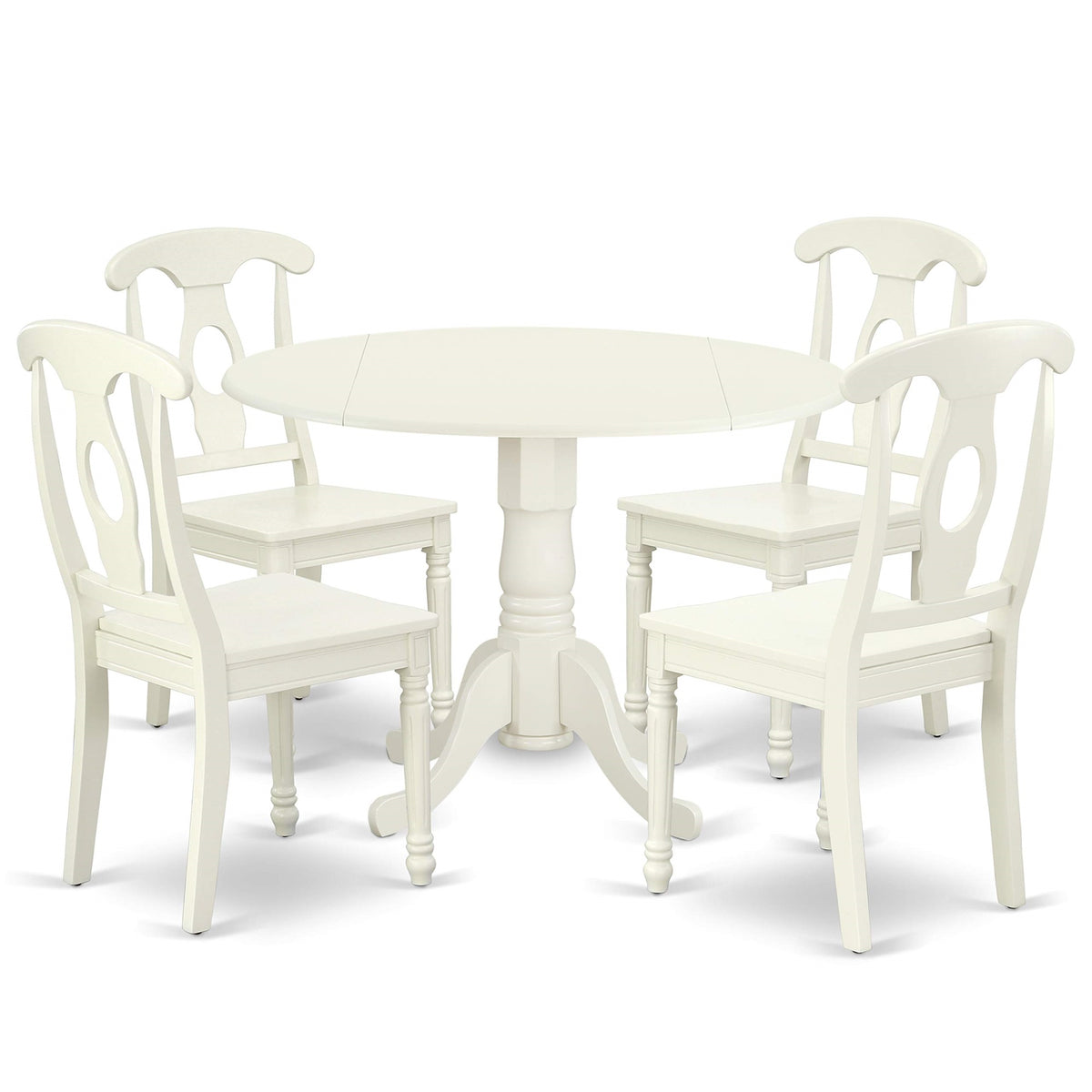Dlke5-Lwh-W Wooden Dining Room Set, Modern Design, Linen White Color, Drop-Leaf Table, 4 Dining Chairs, Ergode