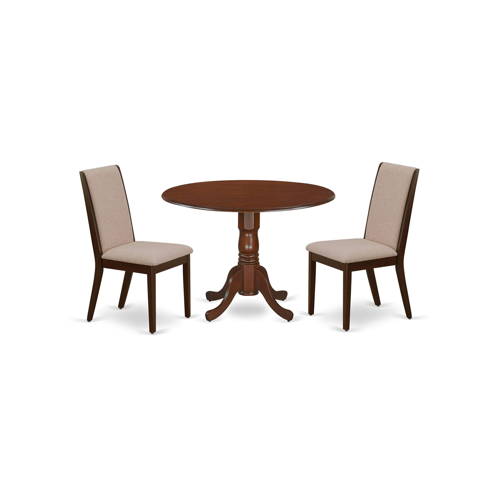 East West Furniture Dublin 3 Piece Kitchen Set Contains A Round Dining Room Table With Dropleaf And 2 Light Tan Linen Fabric Upholstered Chairs, 42X42 Inch, Dlla3-Mah-04