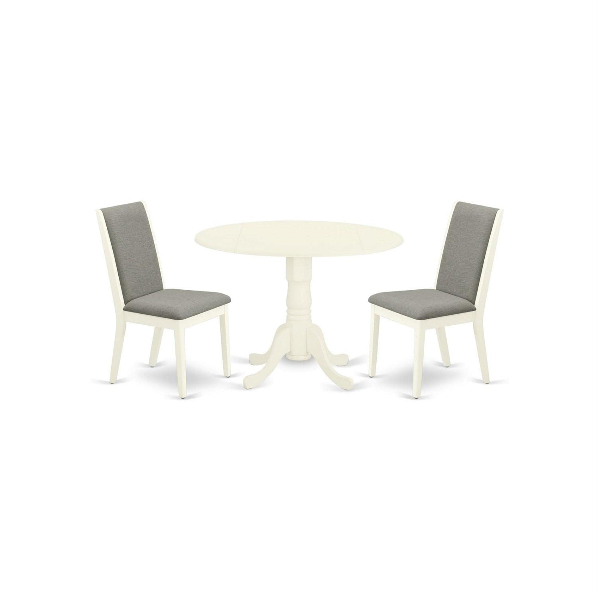 Casafoyer Dlla3-Whi-06 3 Piece Kitchen Table Set For Small Spaces Contains A Round Dining Table With Pedestal And 2 Shitake Linen Fabric Upholstered Chairs, 42X42 Inch, Linen White