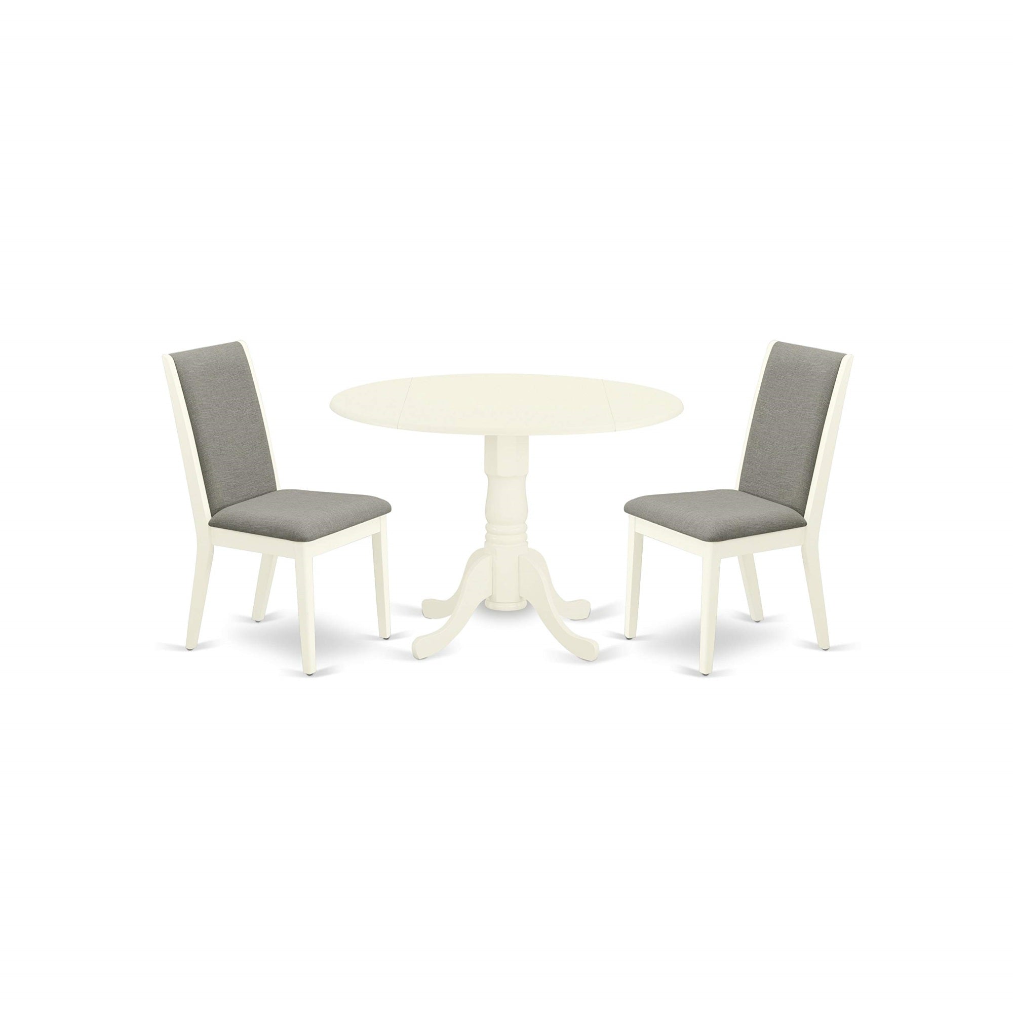 East West Furniture Dlla3-Whi-06 3 Piece Kitchen Set For Small Spaces Contains A Round Dining Table With Pedestal And 2 Shitake Linen Fabric Upholstered Chairs, 42X42 Inch