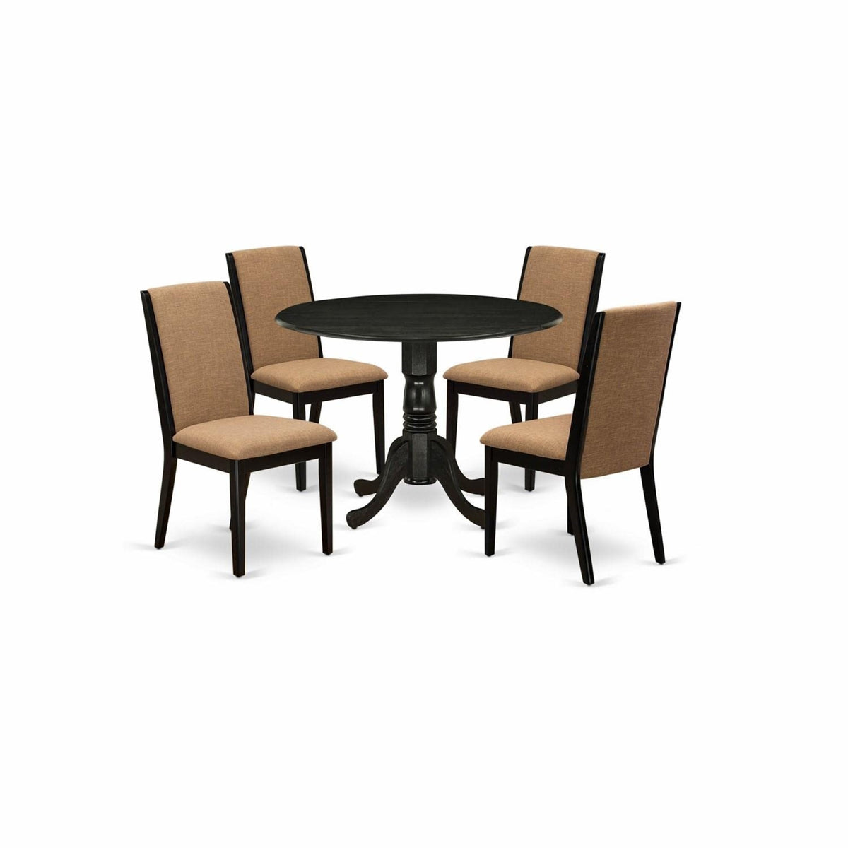 Casafoyer Dublin 5 Piece Set For 4 Includes A Round Kitchen Table With Dropleaf And 4 Light Sable Linen Fabric Parsons Dining Chairs, 42X42 Inch, Dlla5-Abk-47