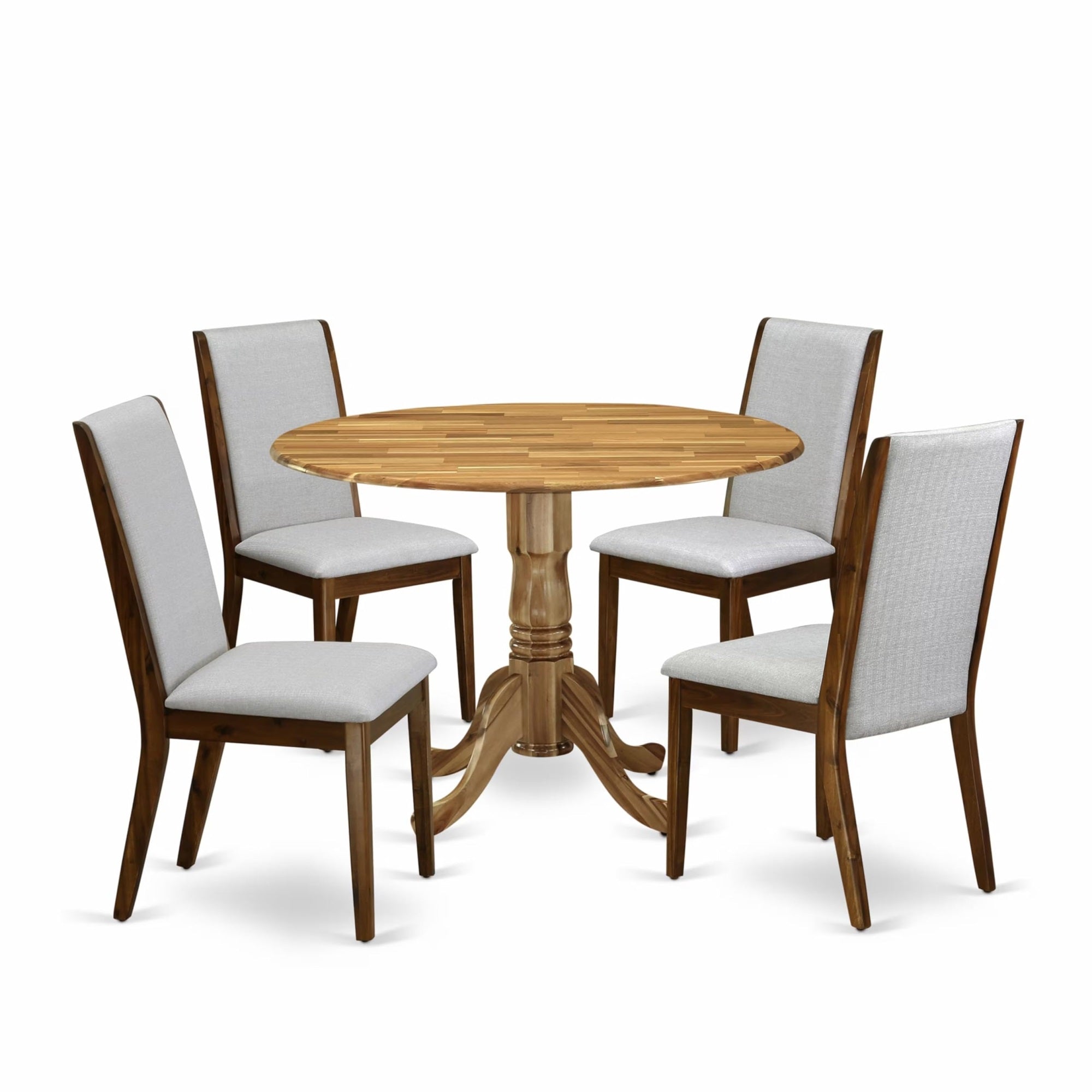 Casafoyer Dublin 5 Piece Room Set Includes A Round Dining Table With Dropleaf And 4 Grey Linen Fabric Upholstered Parson Chairs, 42X42 Inch, Dlla5-Ana-05