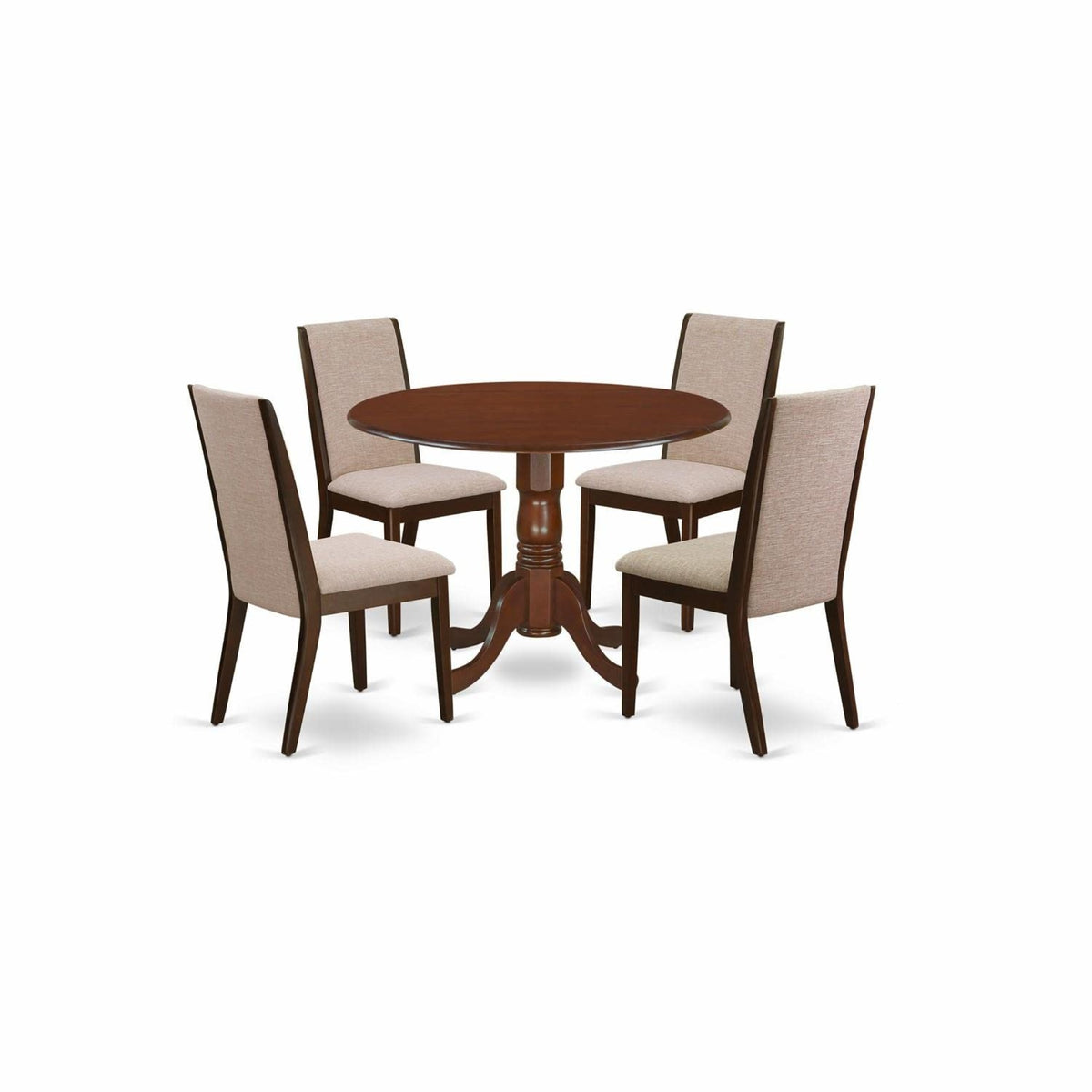 Casafoyer Dublin 5 Piece Kitchen Set For 4 Includes A Round Table With Dropleaf And 4 Light Tan Linen Fabric Parson Dining Chairs, 42X42 Inch, Dlla5-Mah-04