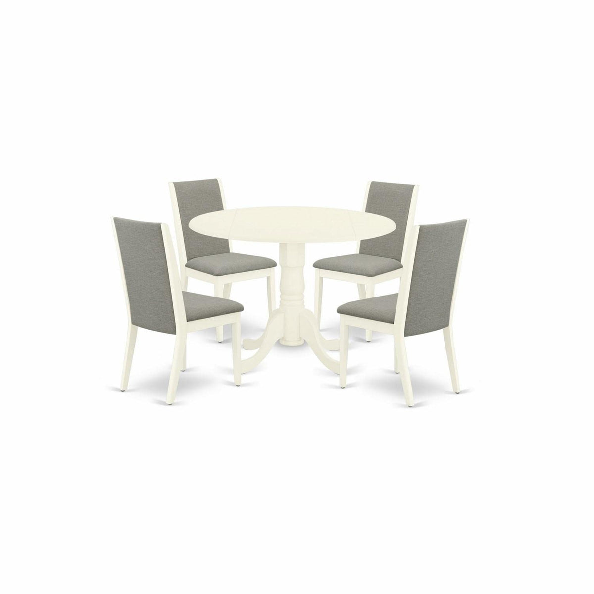 Casafoyer Dublin 5 Piece Room Set Includes A Round Kitchen Table With Dropleaf And 4 Shitake Linen Fabric Parson Dining Chairs, 42X42 Inch, Dlla5-Whi-06