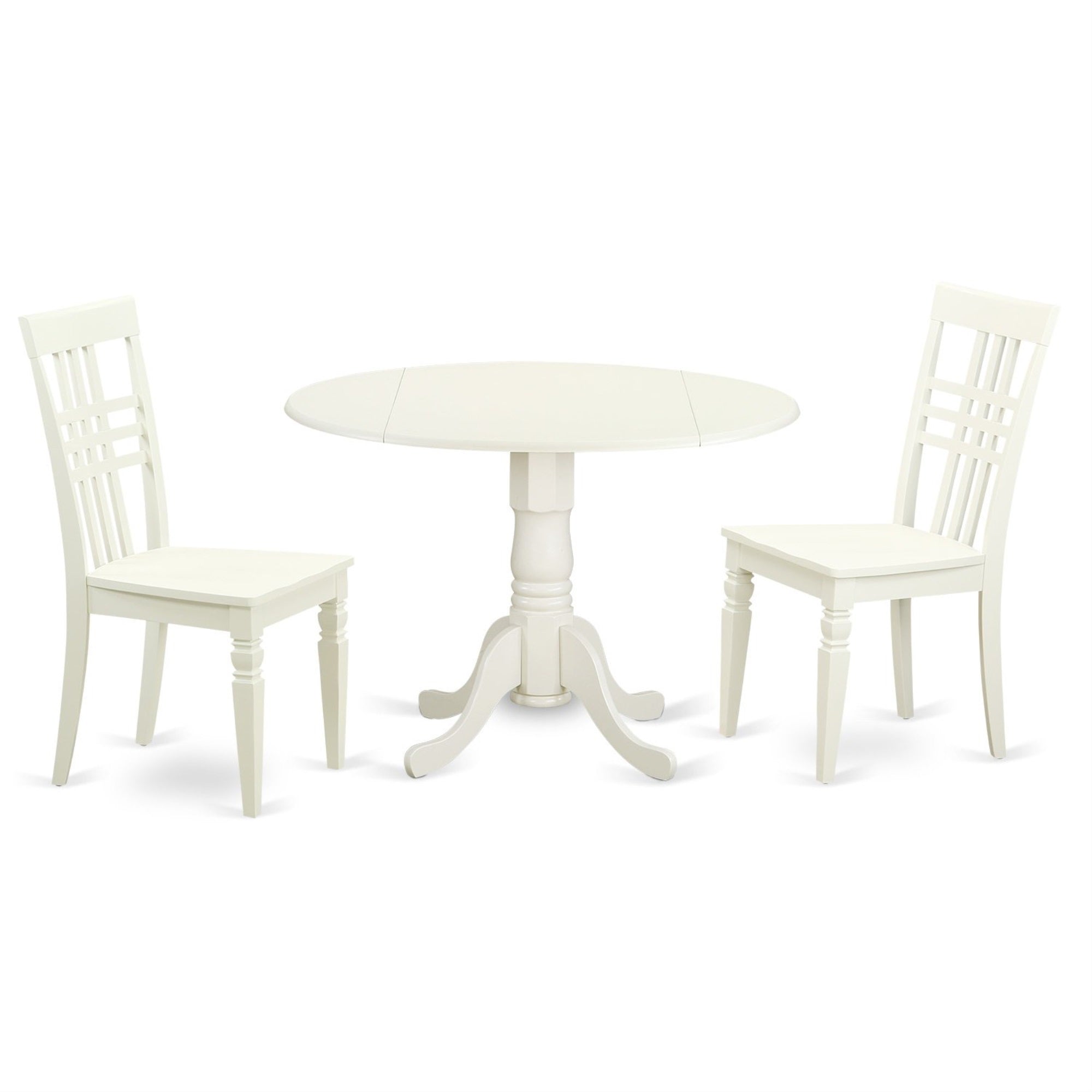 Casafoyer Dllg3-Lwh-W 3 Piece Dining Room Furniture Set Contains A Round Kitchen Table With Dropleaf And 2 Dining Chairs, 42X42 Inch, Linen White